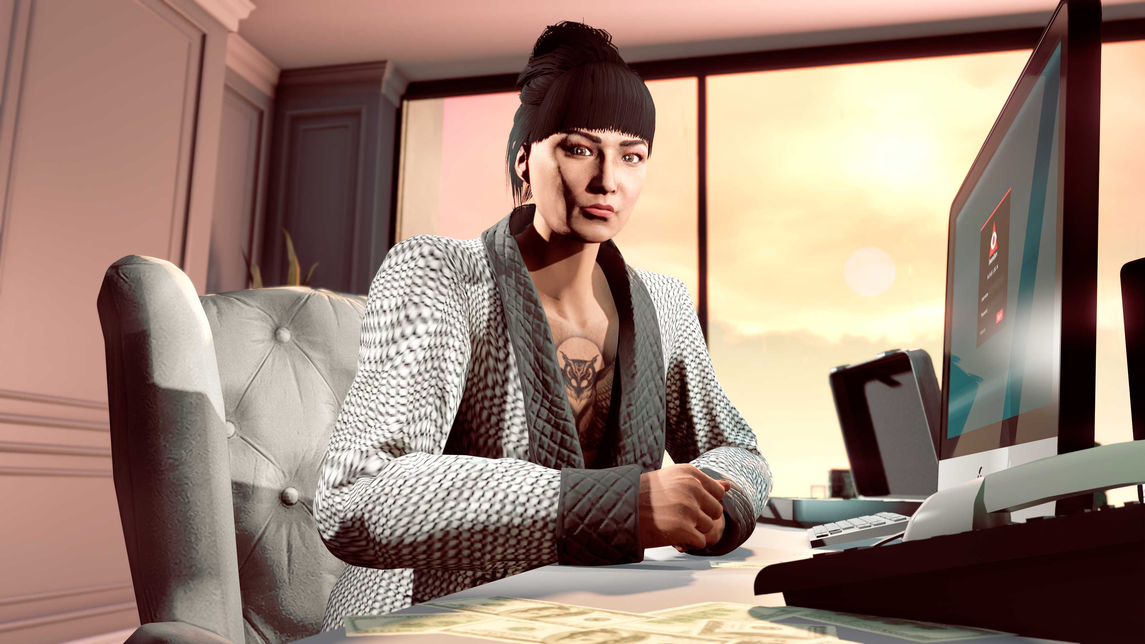 GTA 在线模式角色身穿白色绘图家居服的图片