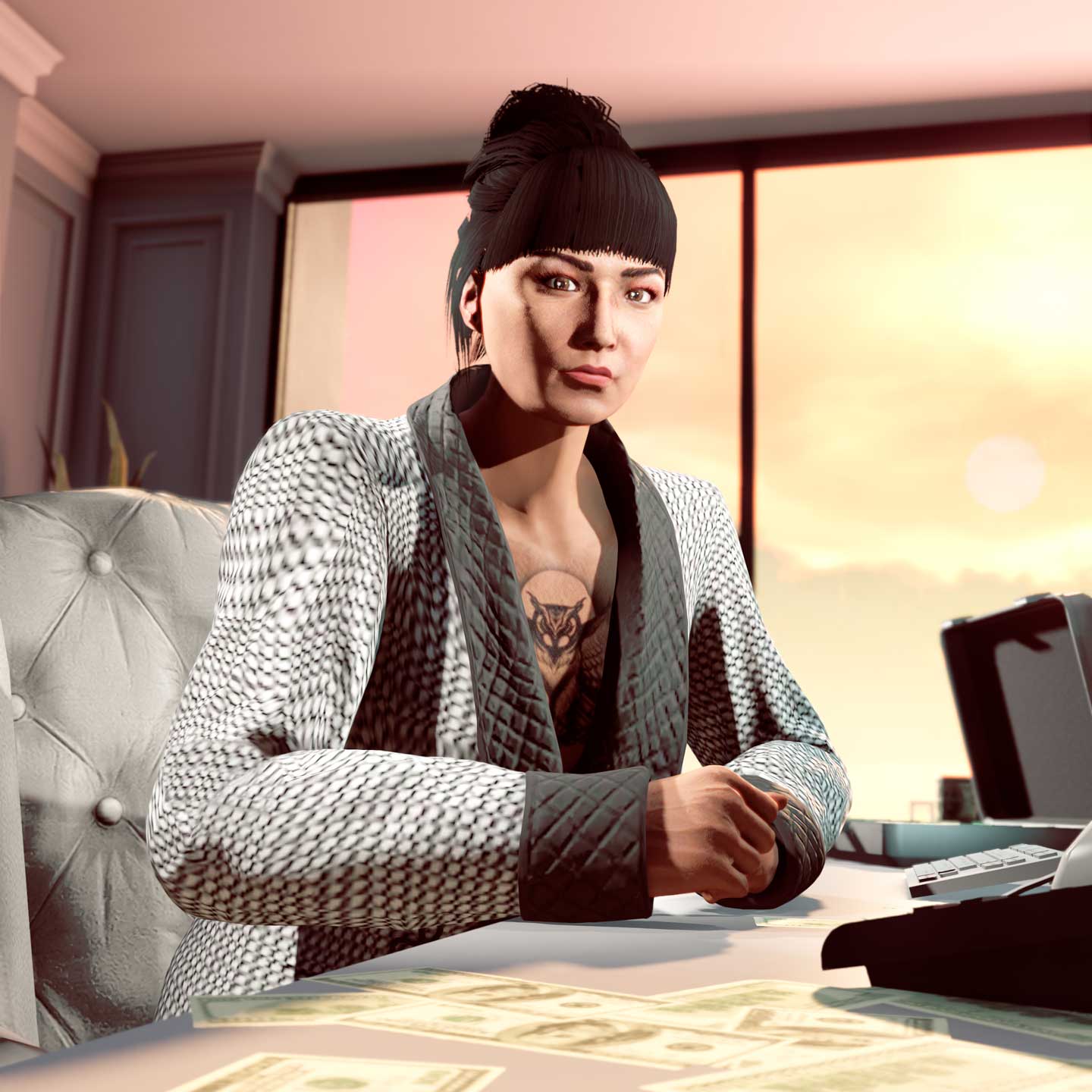 GTA 在线模式角色身穿白色绘图家居服的图片