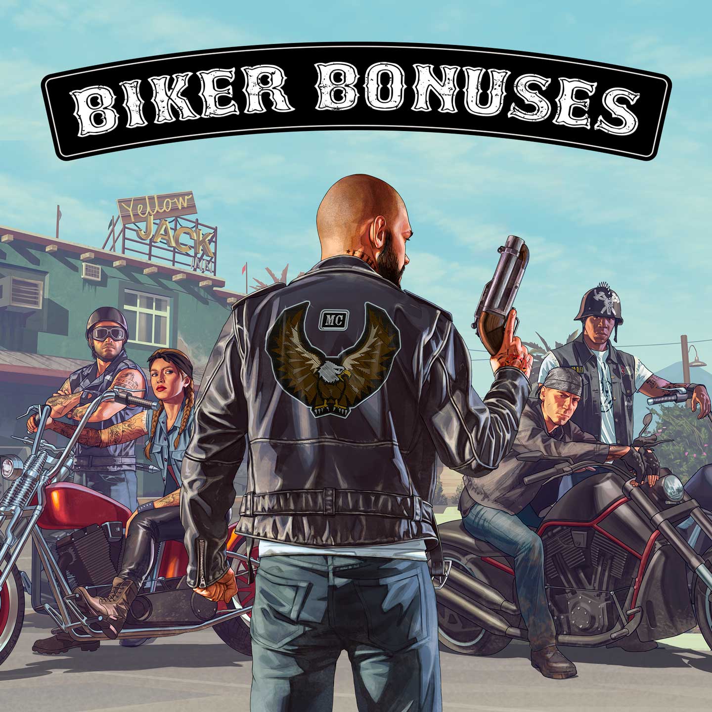 GTA 在线模式带有摩托帮奖励标志的摩托帮艺术作品