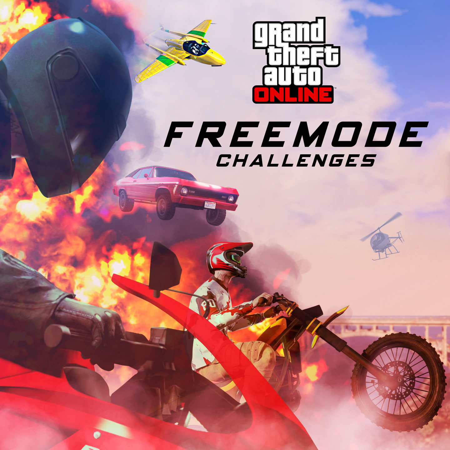 带有自由模式挑战标志的 GTA 在线模式蒙太奇