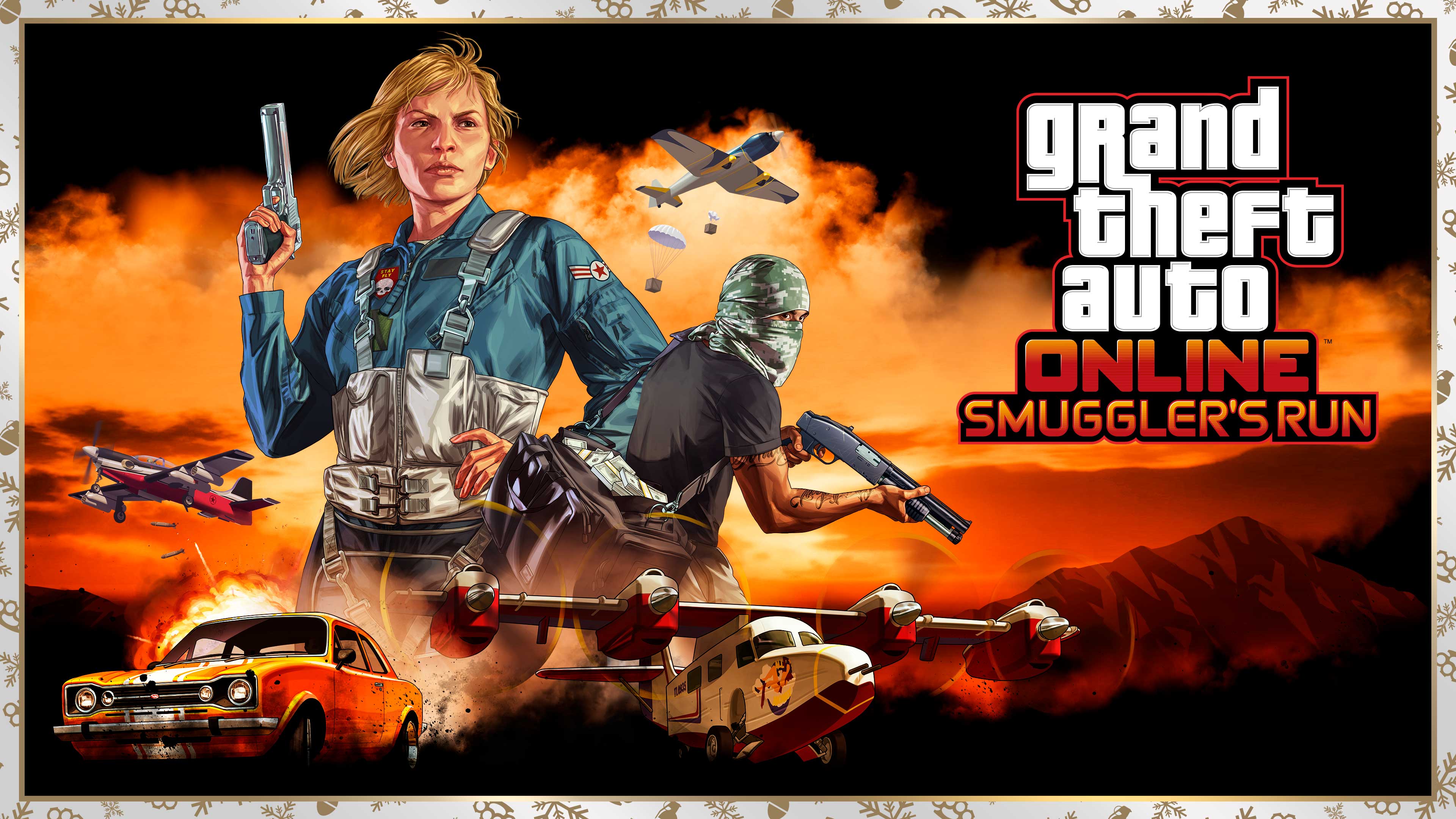 GTA 在线模式走私贩大进击标志与 GTA 在线模式角色和飞机