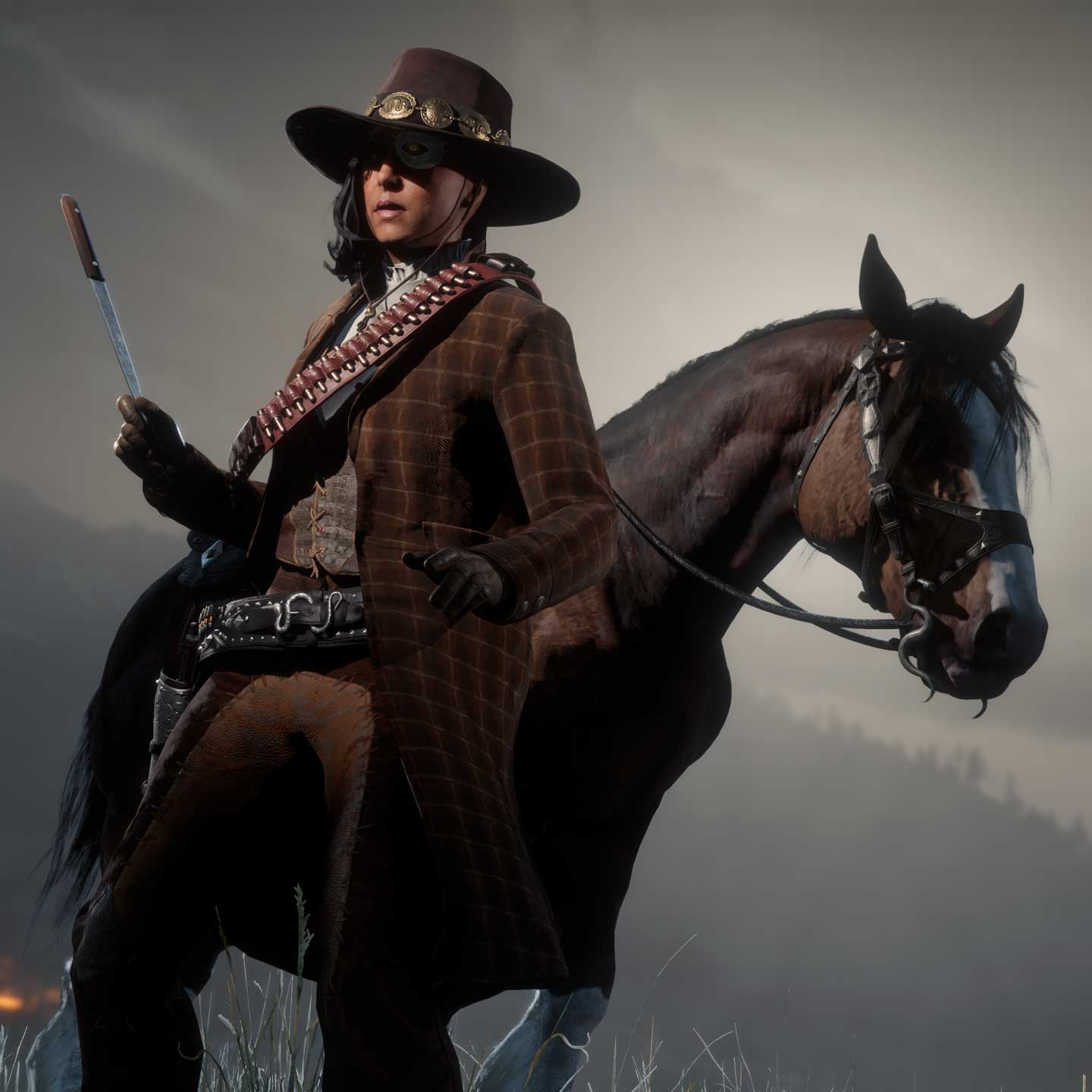 RDO character in front of a horse