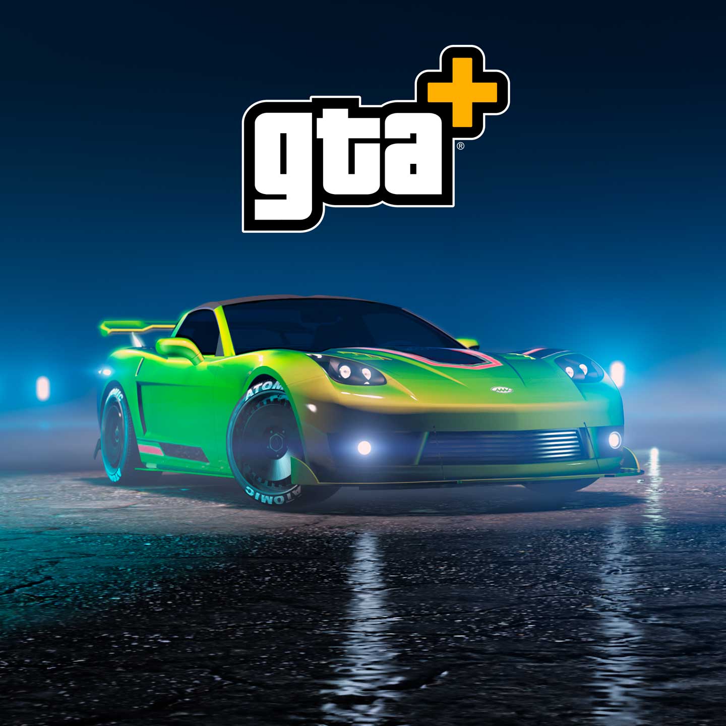 GTA+ 海报，画有一辆珠光绿非凡艳妇 D5。