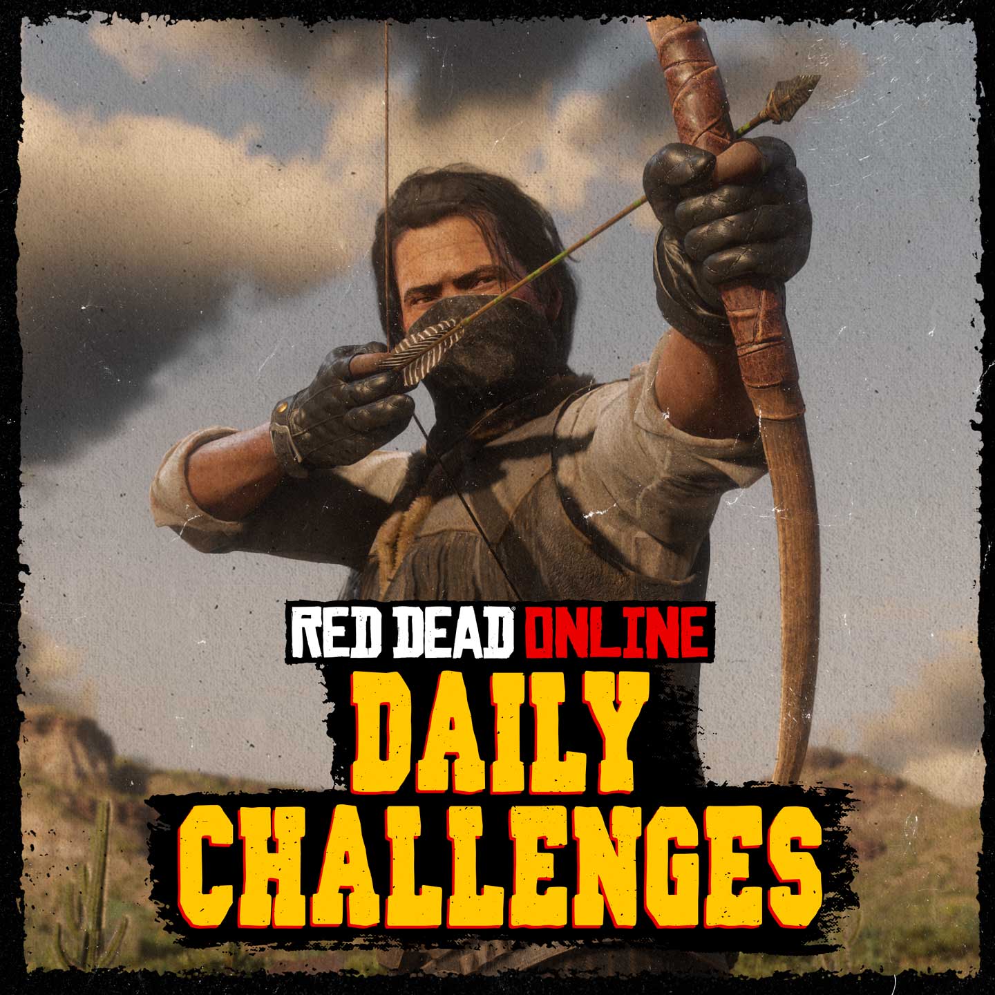 Red Dead在线模式每日挑战海报，内容为一名角色正在使用弓箭瞄准。
