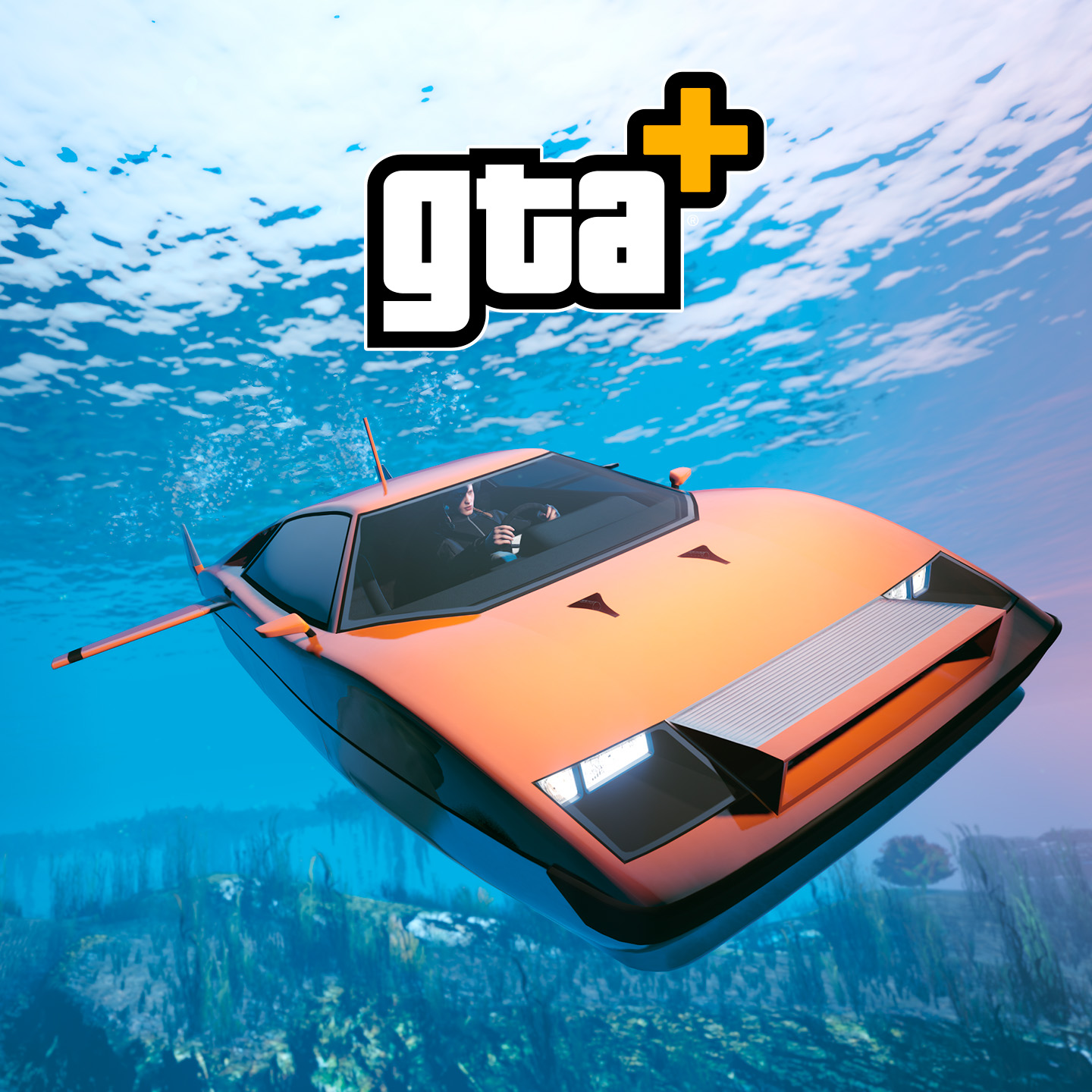 GTA Plus海报，水下有一辆欧斯洛斯特龙伯格潜水载具。