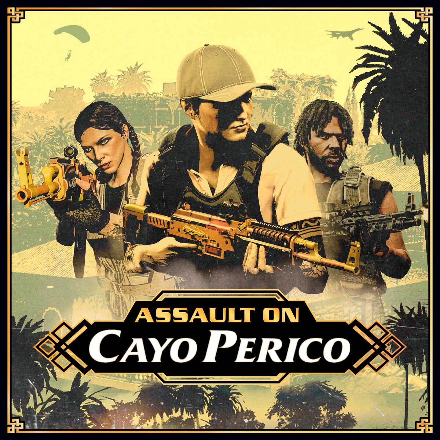 Assault on Cayo Perico poster and logo
