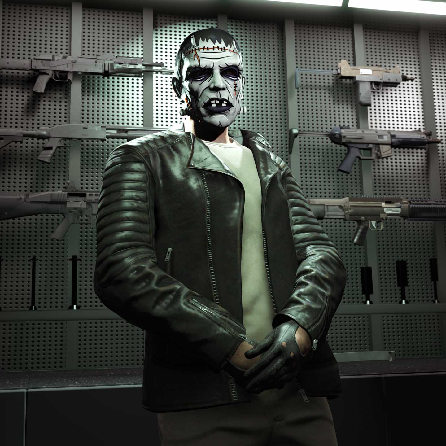 GTA Online Character wearing a mask in an armory