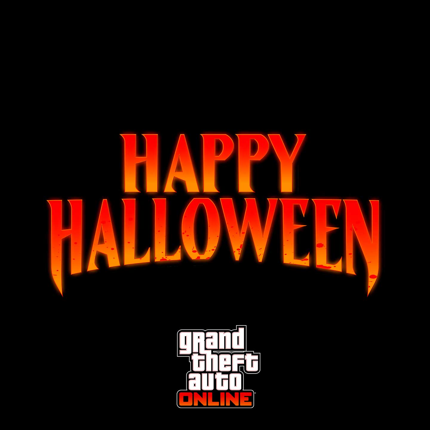 Happy Halloween text with GTA Online logo