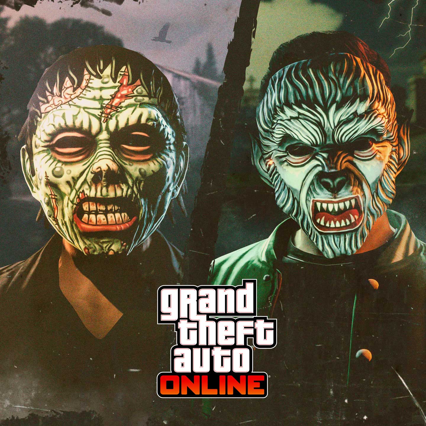 佩戴万圣节面具的 GTA 在线模式角色图片