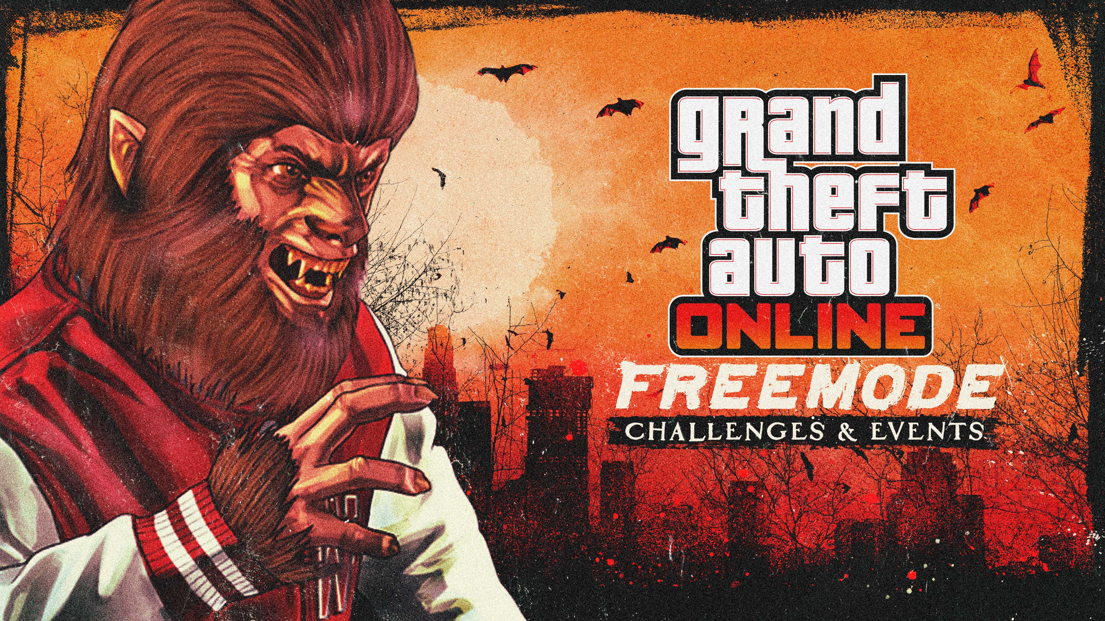GTA 在线模式带有自由模式的挑战和活动标志的野兽艺术作品