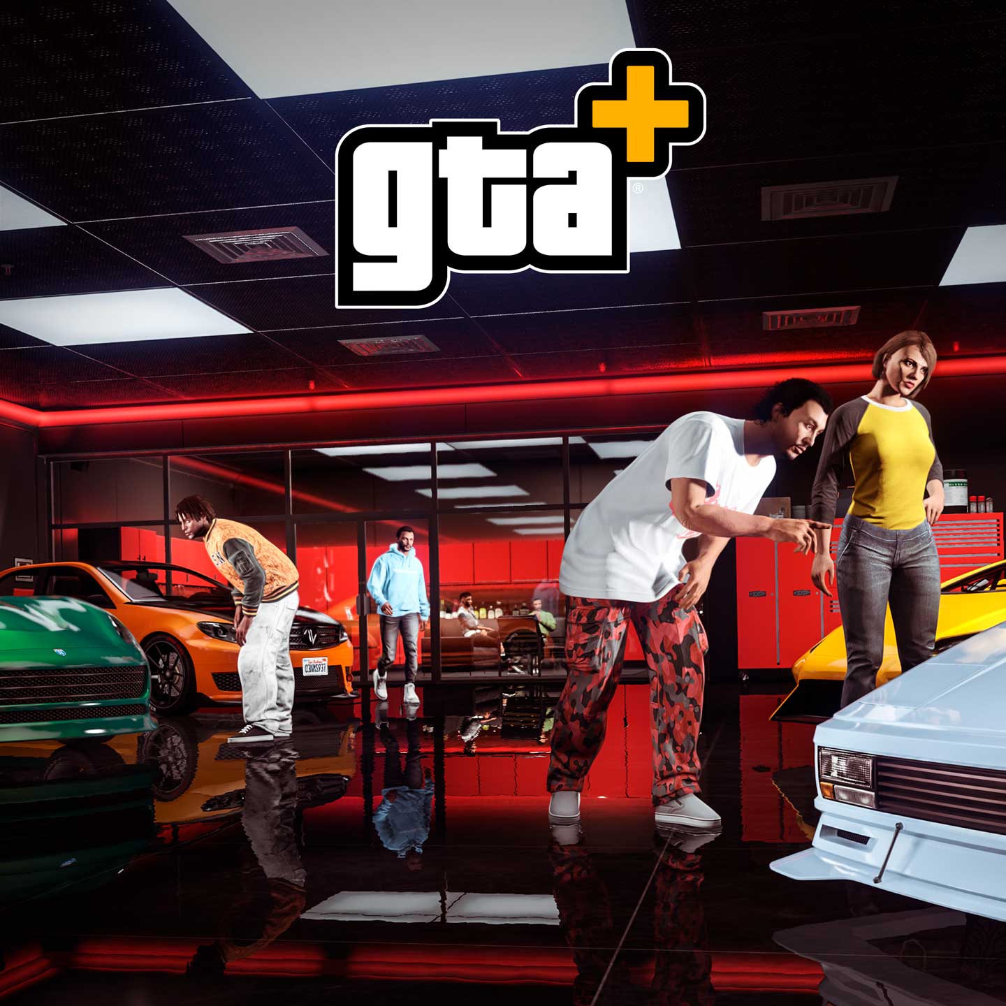 带有 GTA+ 标志的 GTA 在线模式多层车库的图片