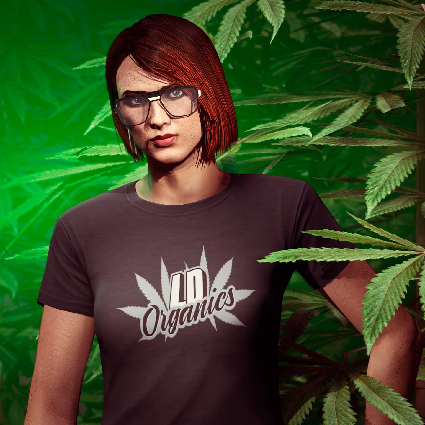 GTA 在线模式角色穿着黑色拉玛有机坊 T 恤的图片