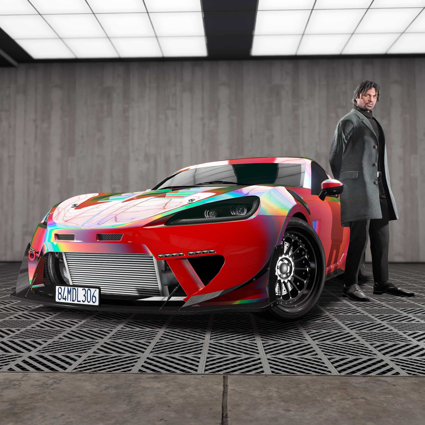 GTA 在线模式角色站在一辆载具旁边的屏幕截图