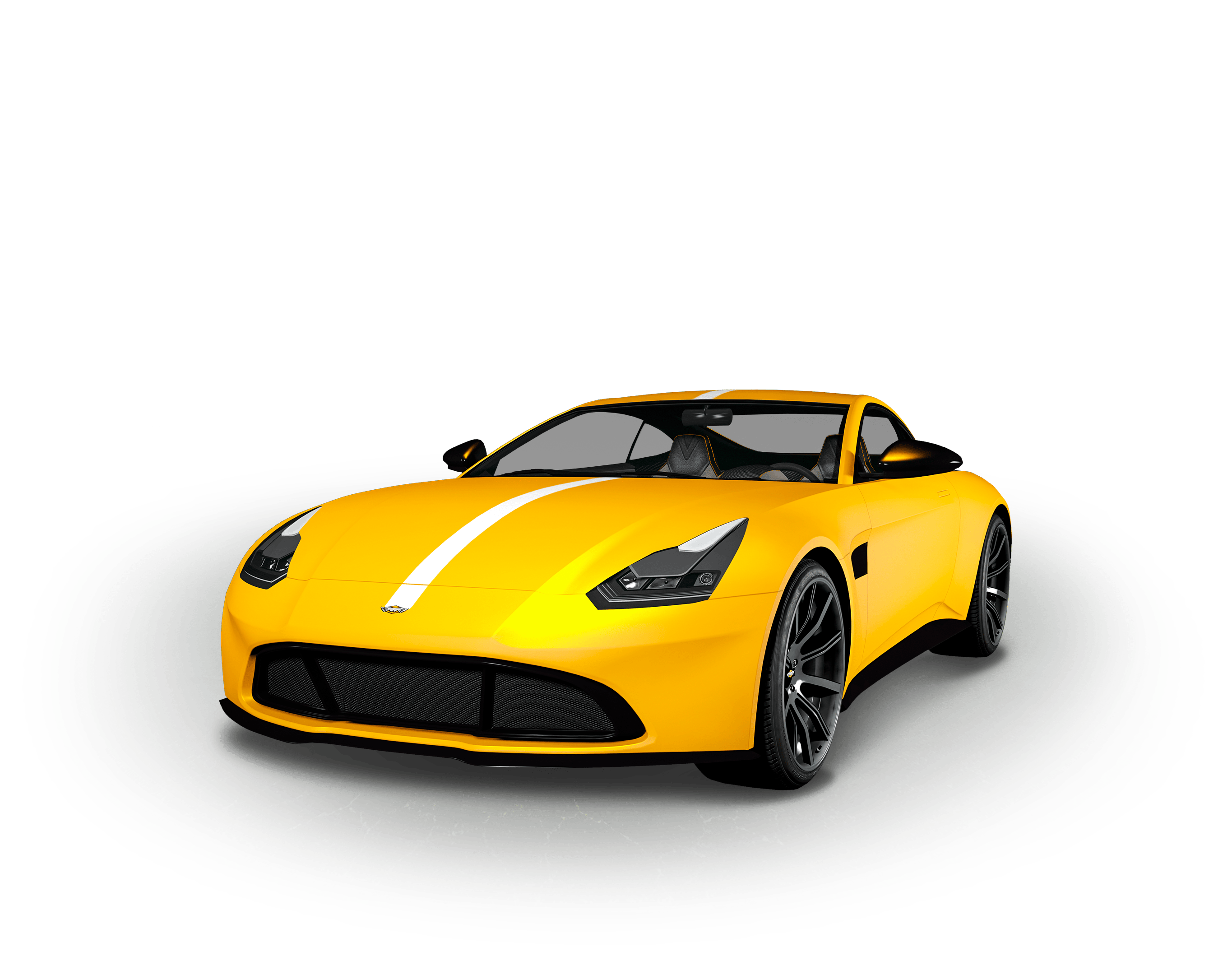 A yellow two-door Dewbauchee Rapid GT X car with a thin white stripe down the middle.
