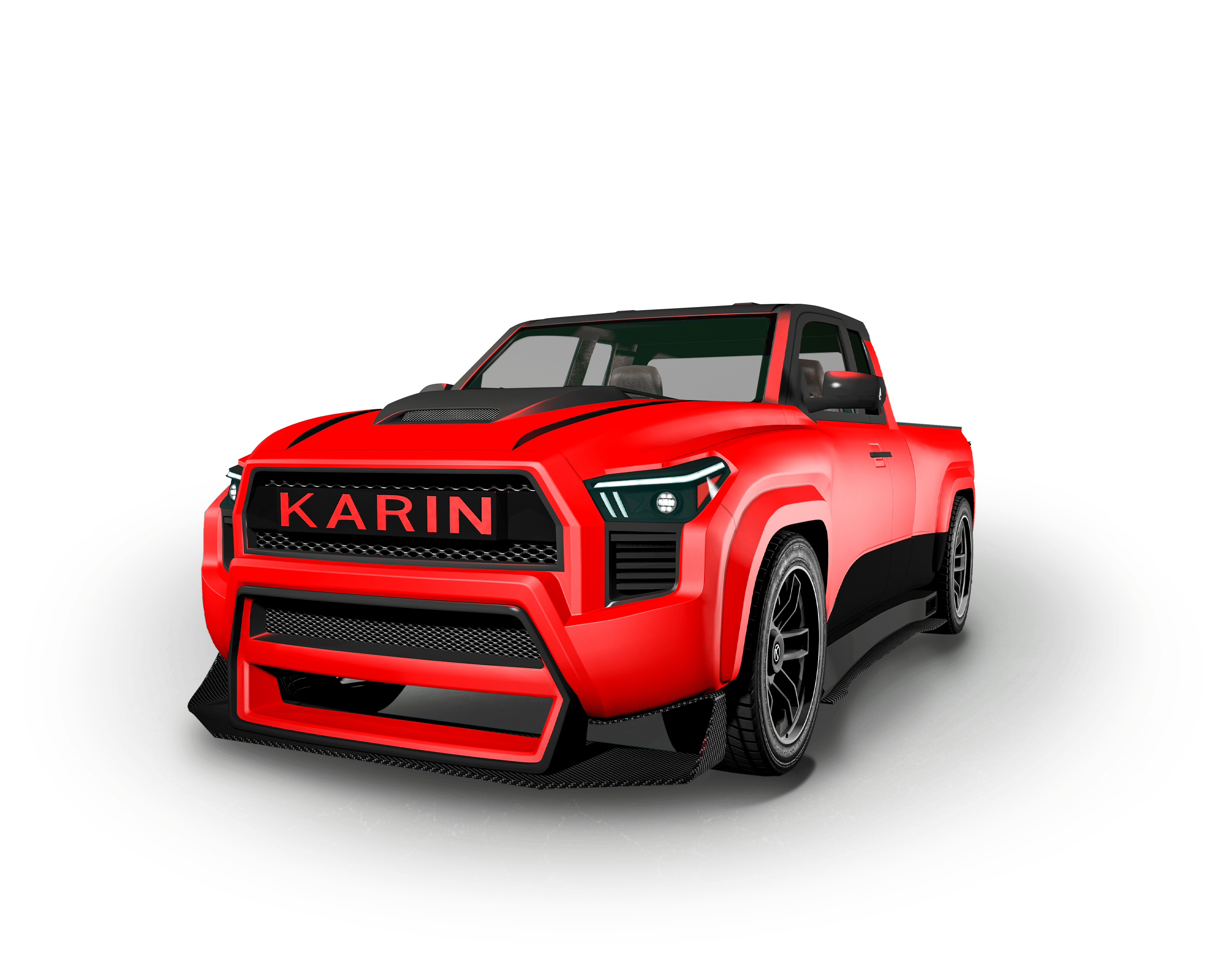 A deep red two-door Karin Everon RS pickup with black detailing.