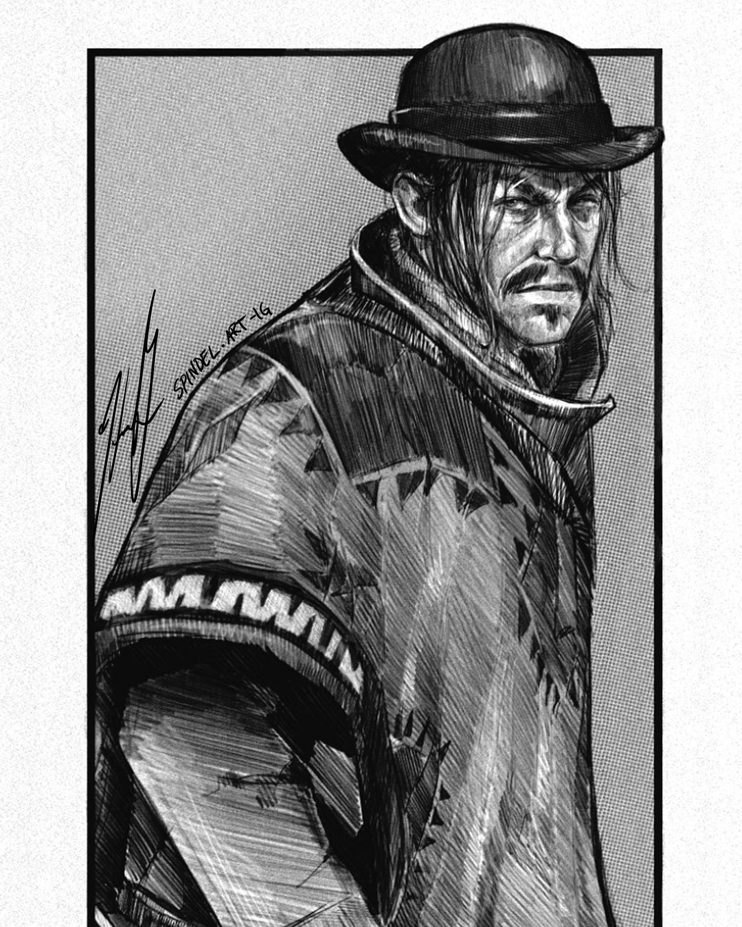 Red Dead Redemption 2 中的哈维尔·埃斯奎拉的黑白速写