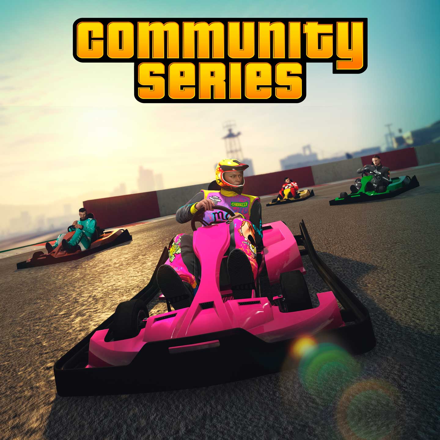 有四个 GTA 在线模式角色驾驶卡丁车的社区系列海报