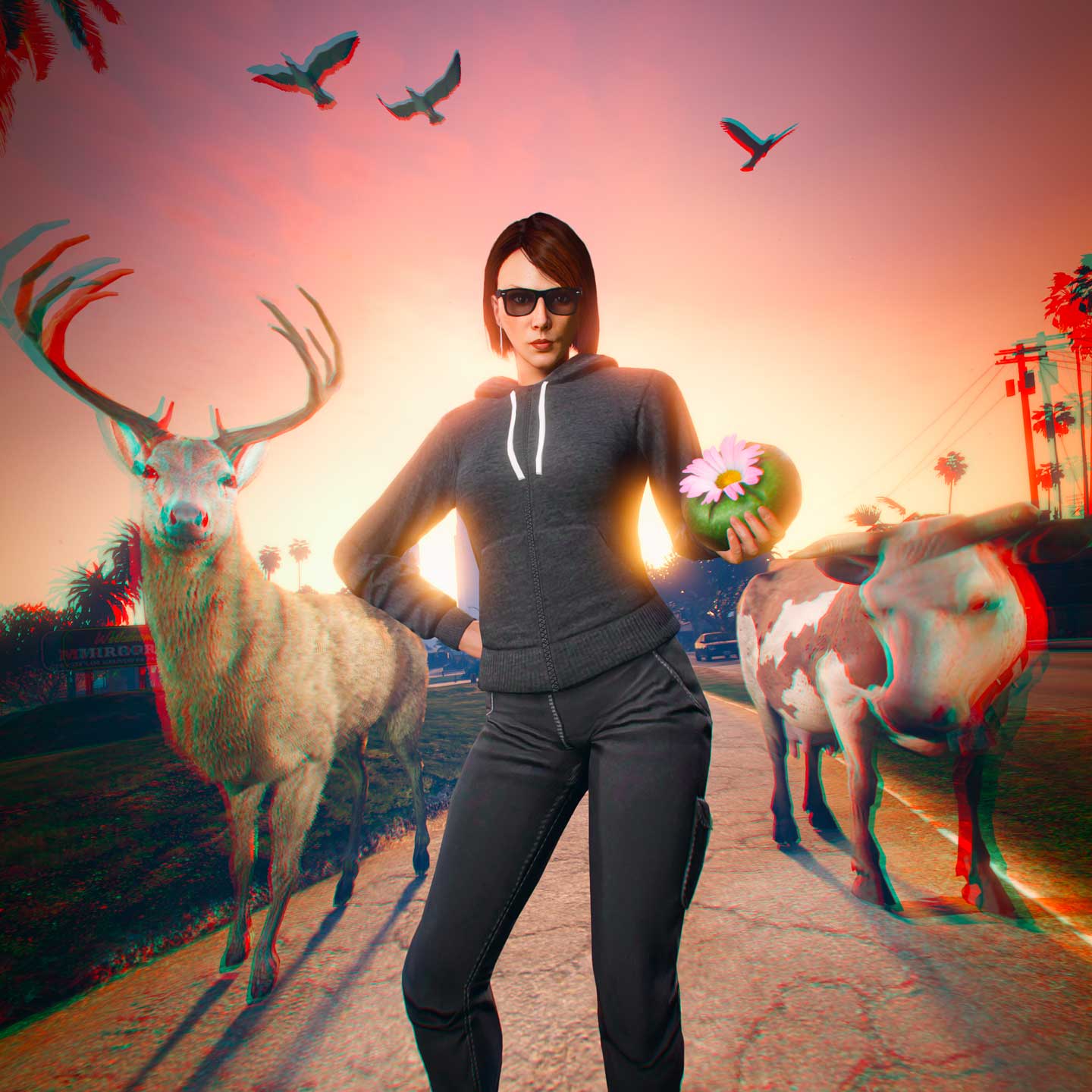 一名 GTA 在线模式角色拿着一个迷幻仙人掌的图片