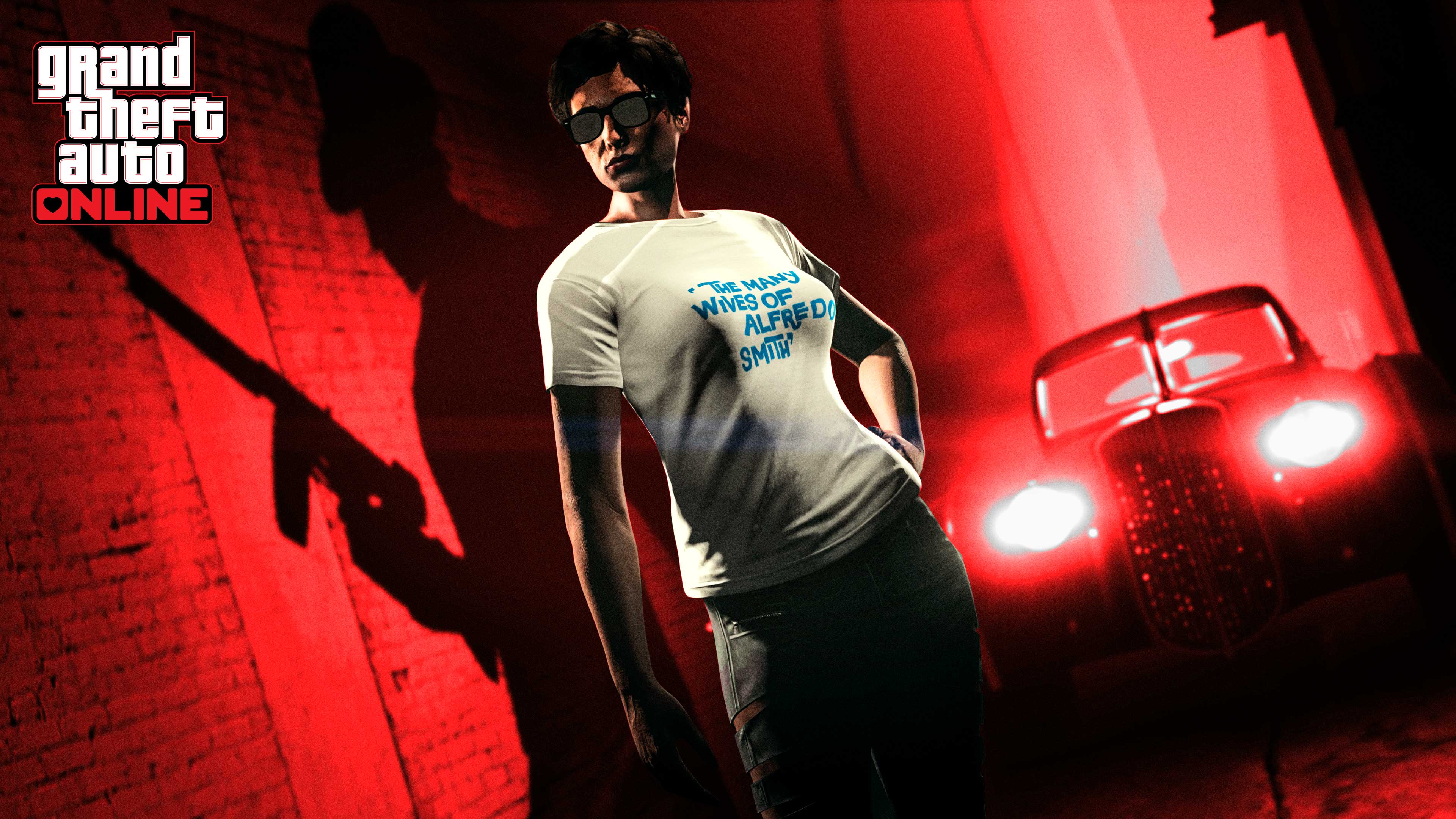GTA 在线模式角色穿上阿尔弗雷多的秘密生活 T 恤的图片