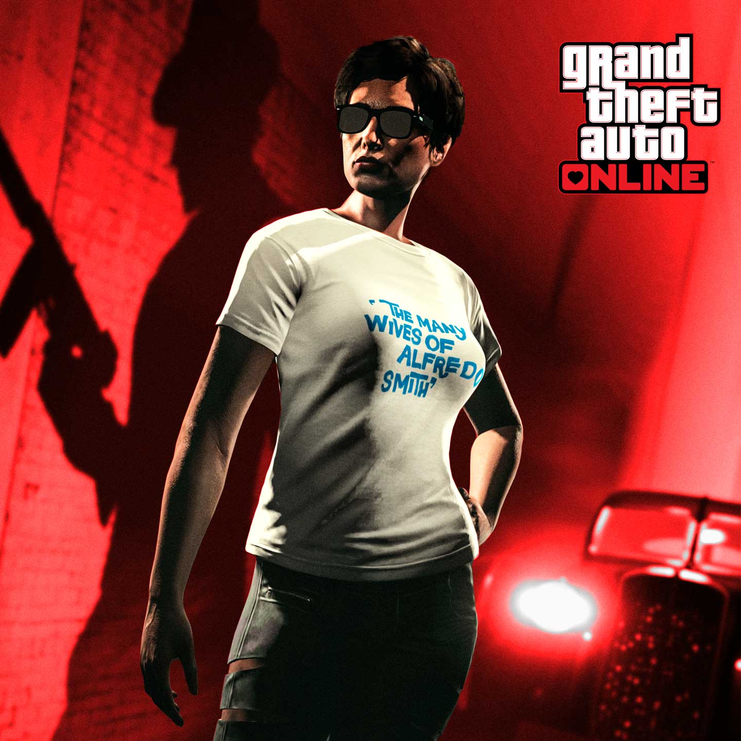GTA 在线模式角色穿上阿尔弗雷多的秘密生活 T 恤的图片
