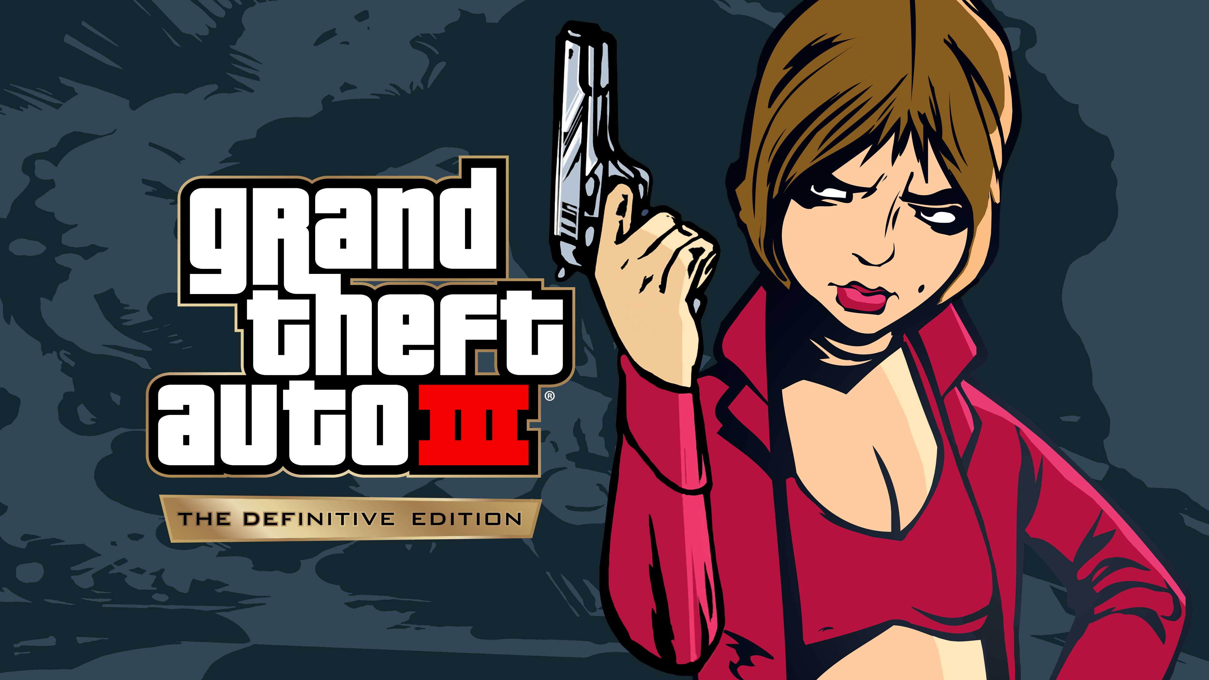 Grand Theft Auto 3 – 最终版关键艺术图为米斯蒂手持手枪。