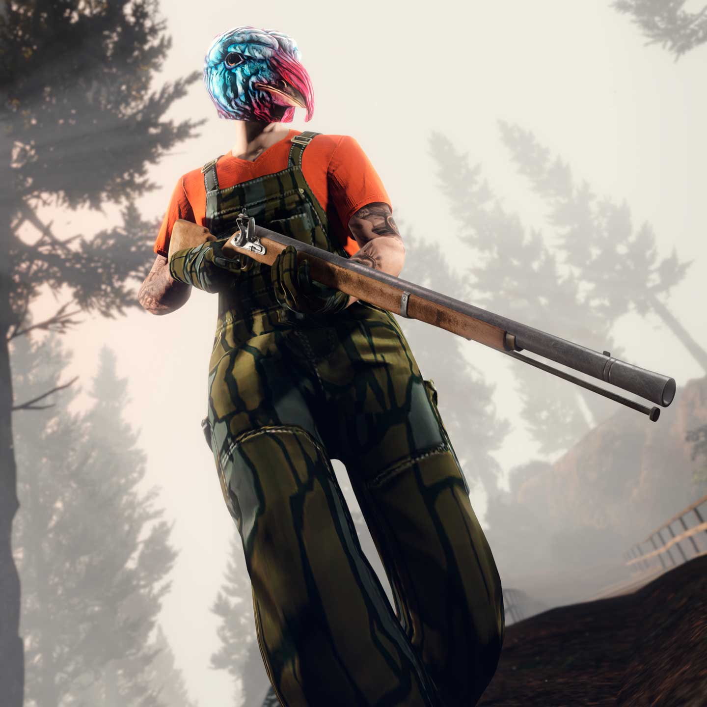 一名 GTA 在线模式角色戴着火鸡面具的图片