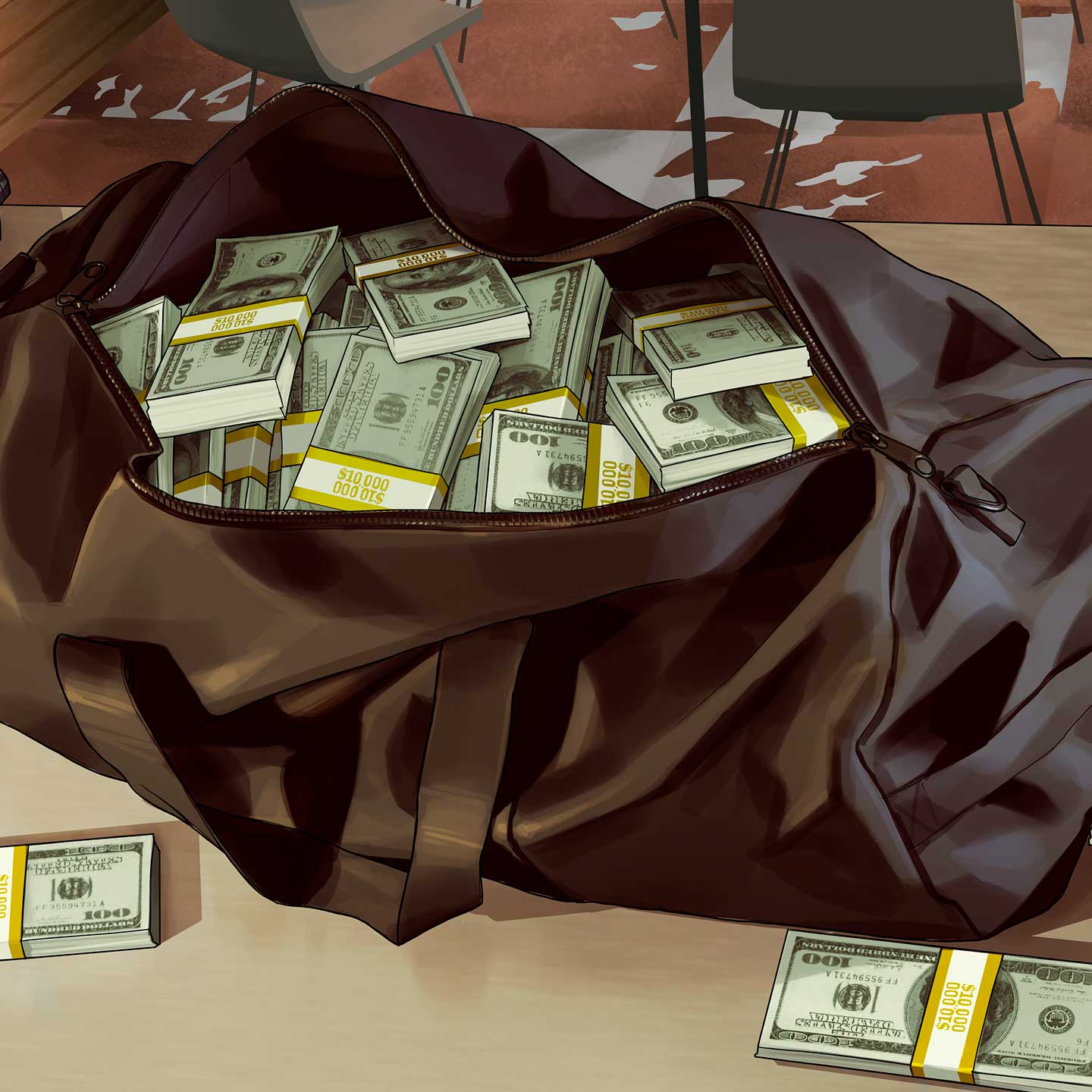 GTA Online duffel bag with cash artwork