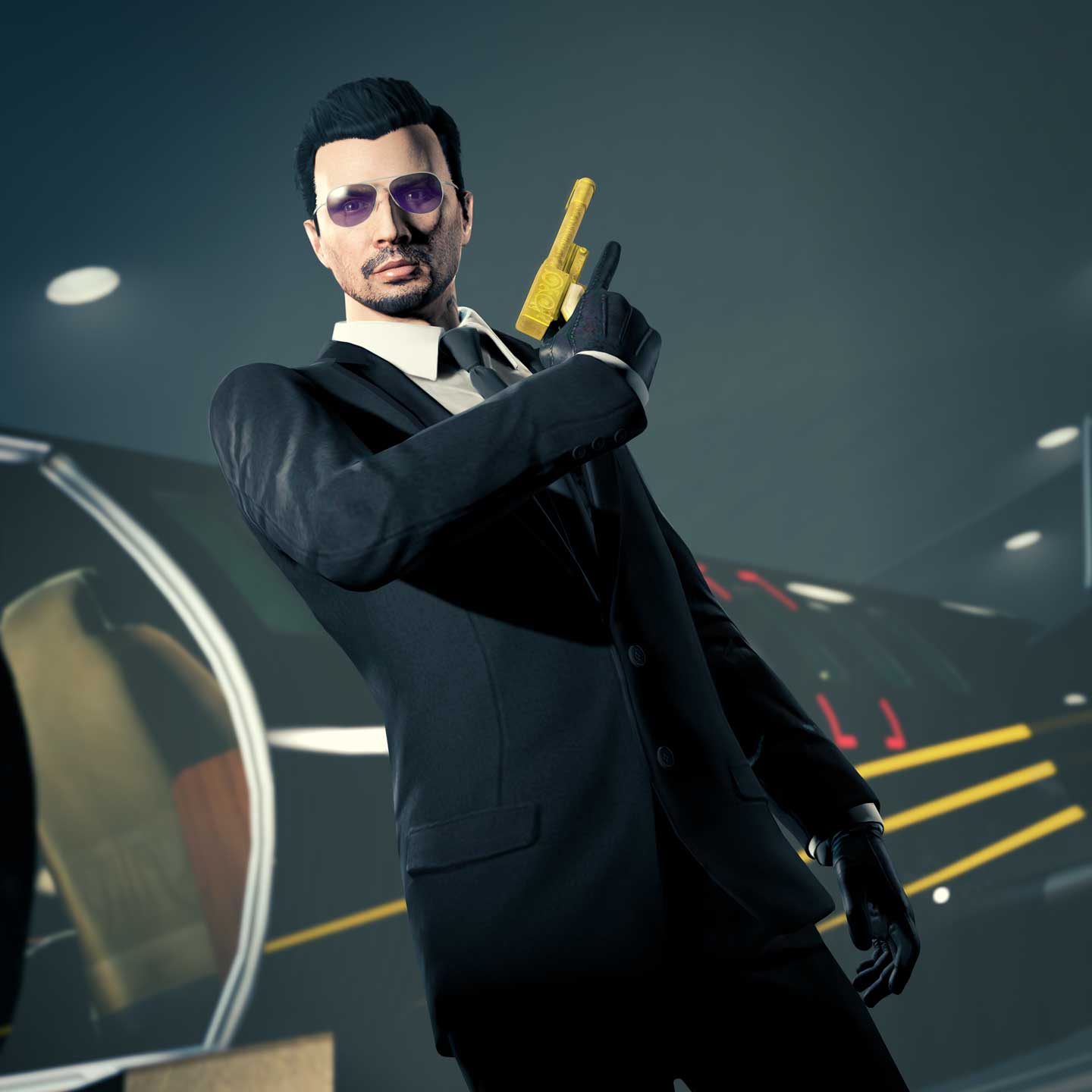 穿着得体的 GTA 在线模式角色与金发老大的佩里科手枪图片