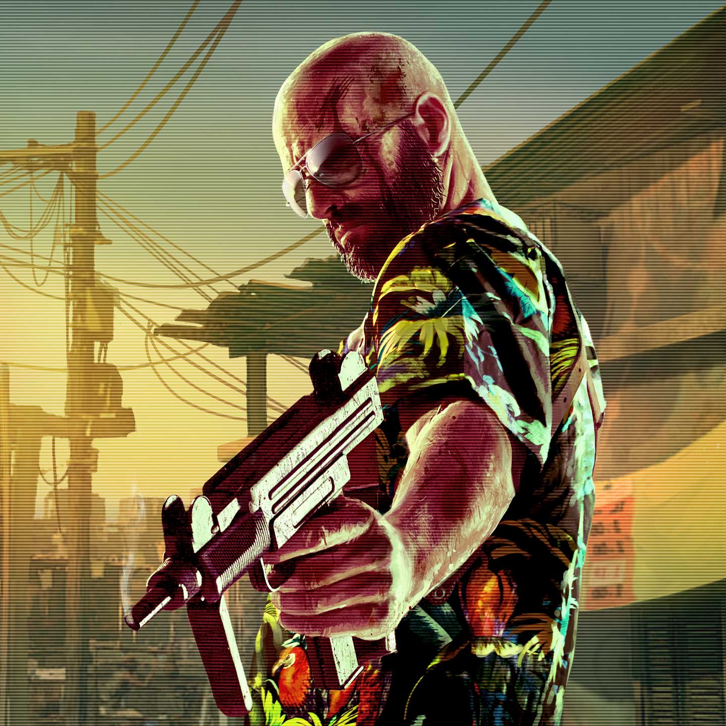 Max Payne 在贫民窟拿着乌兹冲锋枪的艺术作品