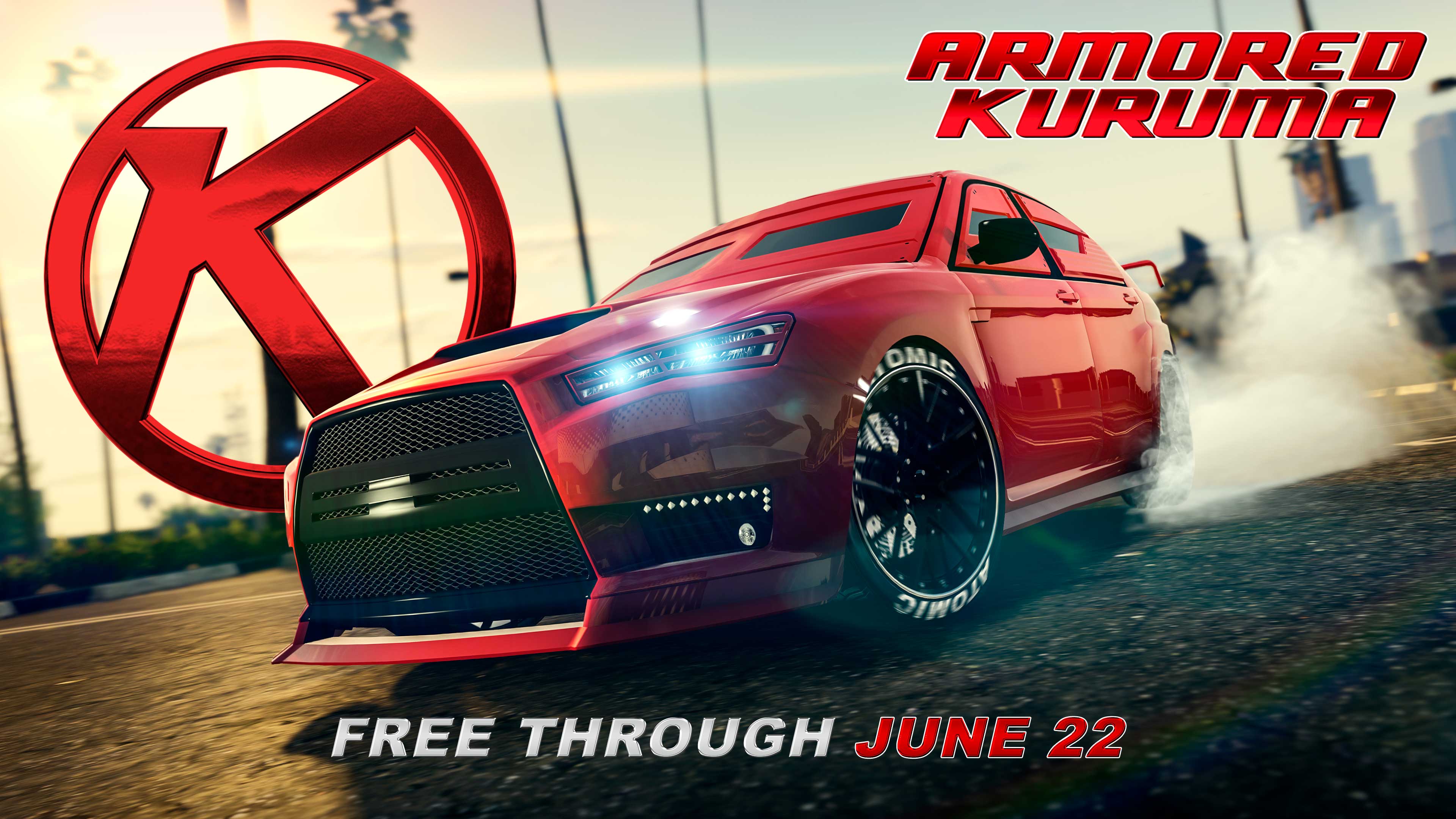 骷髅马（装甲版）与标志和“免费截至 6 月 22 日”字样的 GTA 在线模式图片