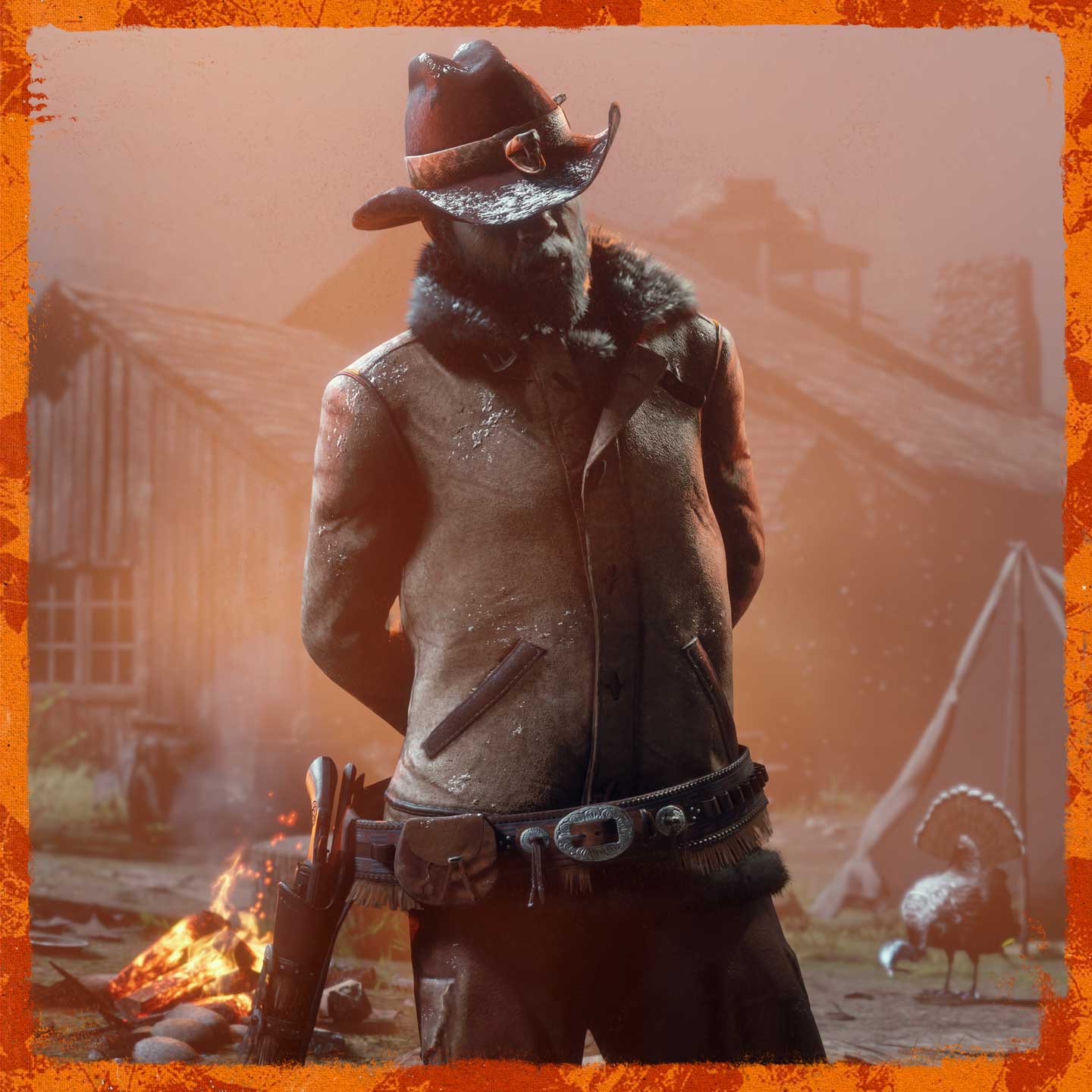 Red Dead 在线模式角色以火鸡为背景的图片