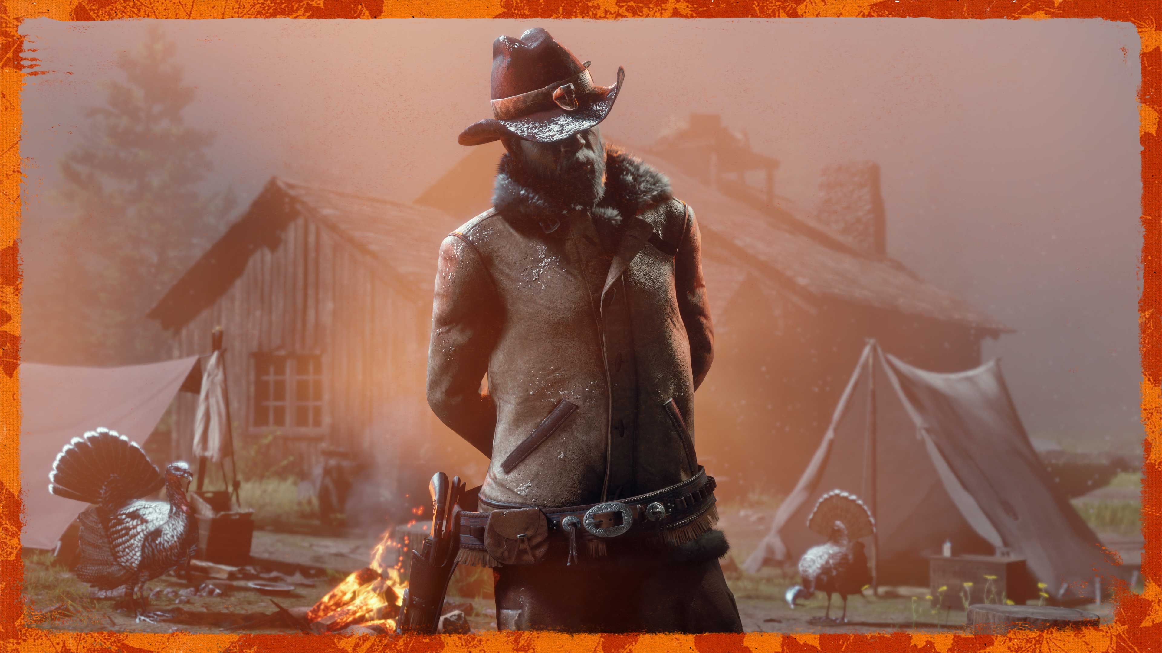 Red Dead 在线模式角色以火鸡为背景的图片