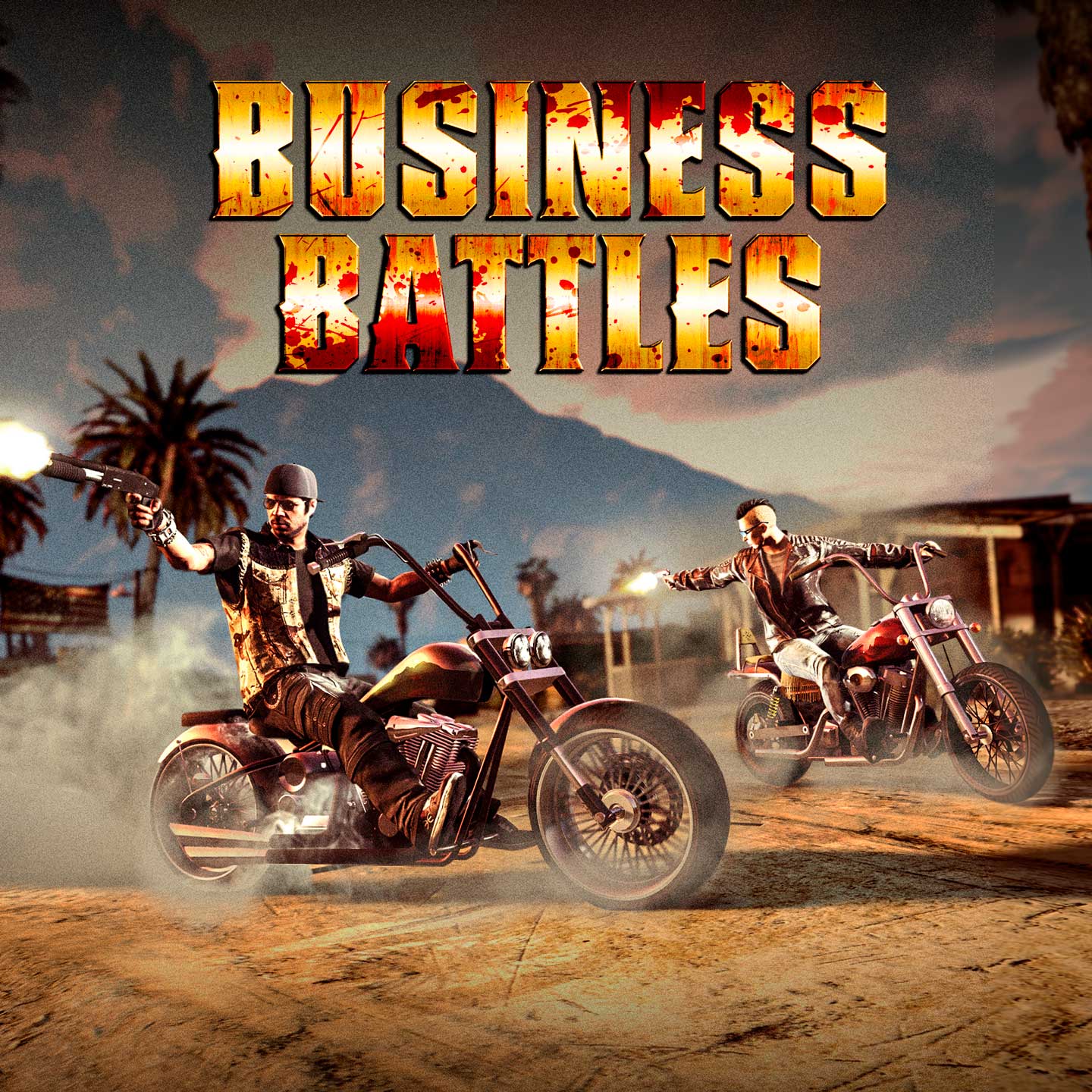 GTA 在线模式角色骑摩托车和商战任务标志的图片