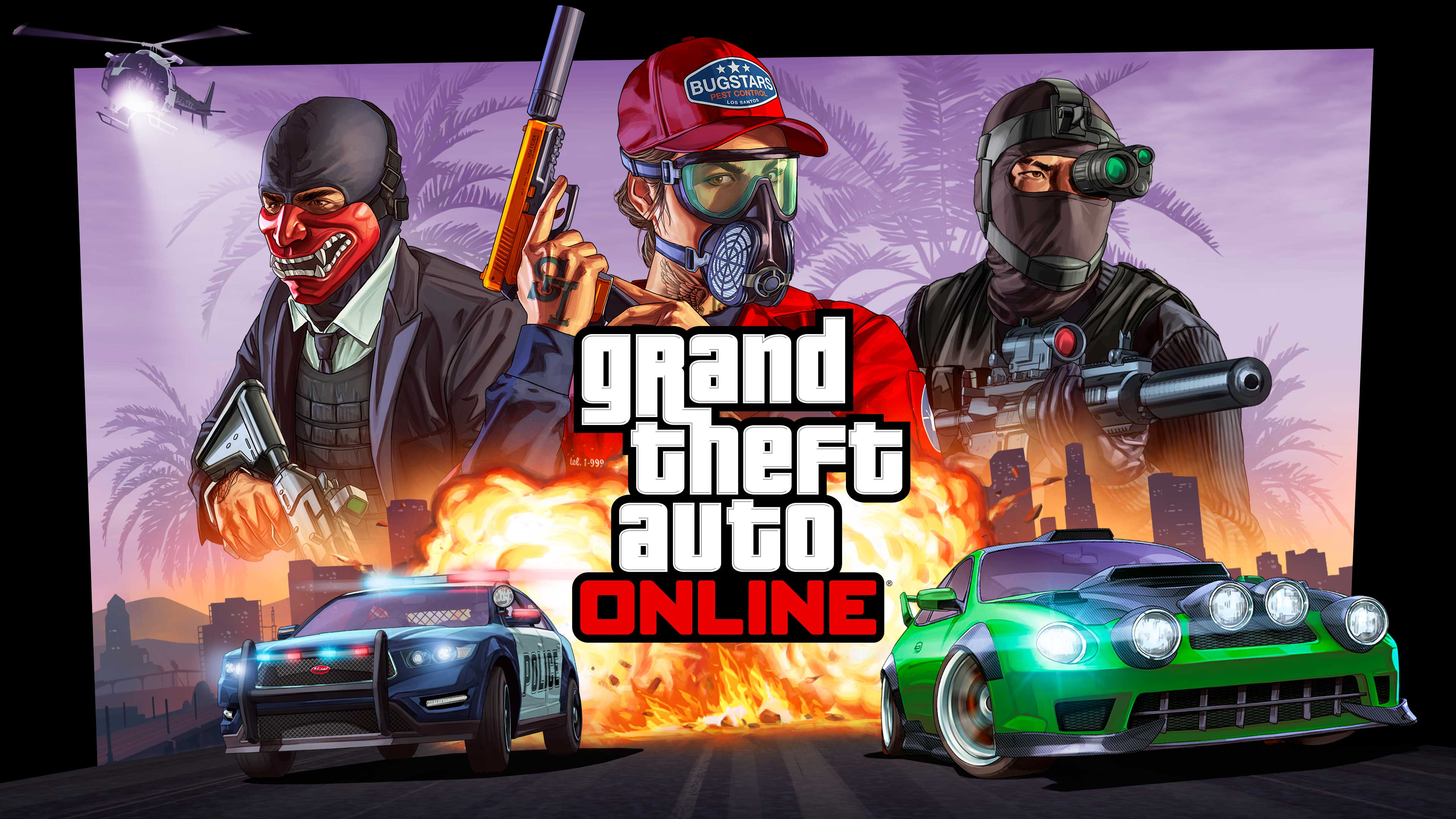 搭配角色、载具和徽标的 GTA 在线模式艺术作品