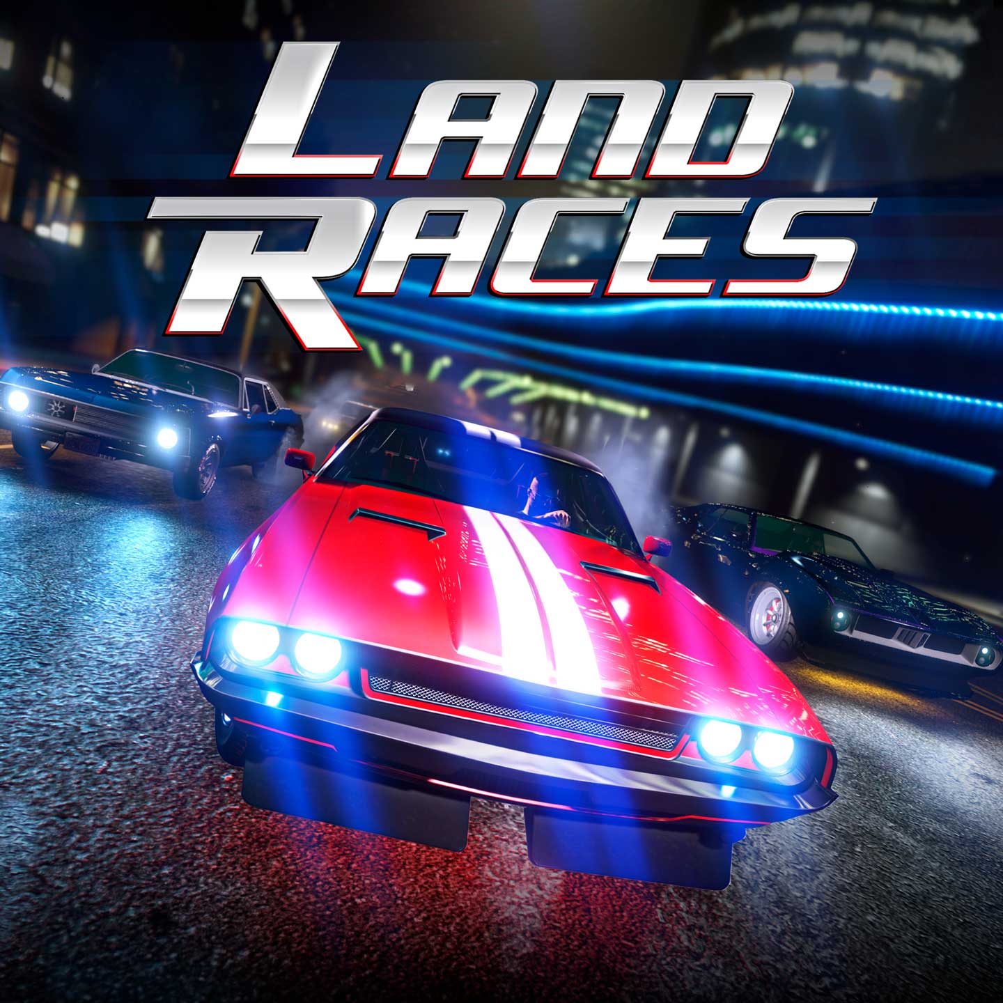 一名 GTA 在线模式玩家在雾夜里和其他人竞速。