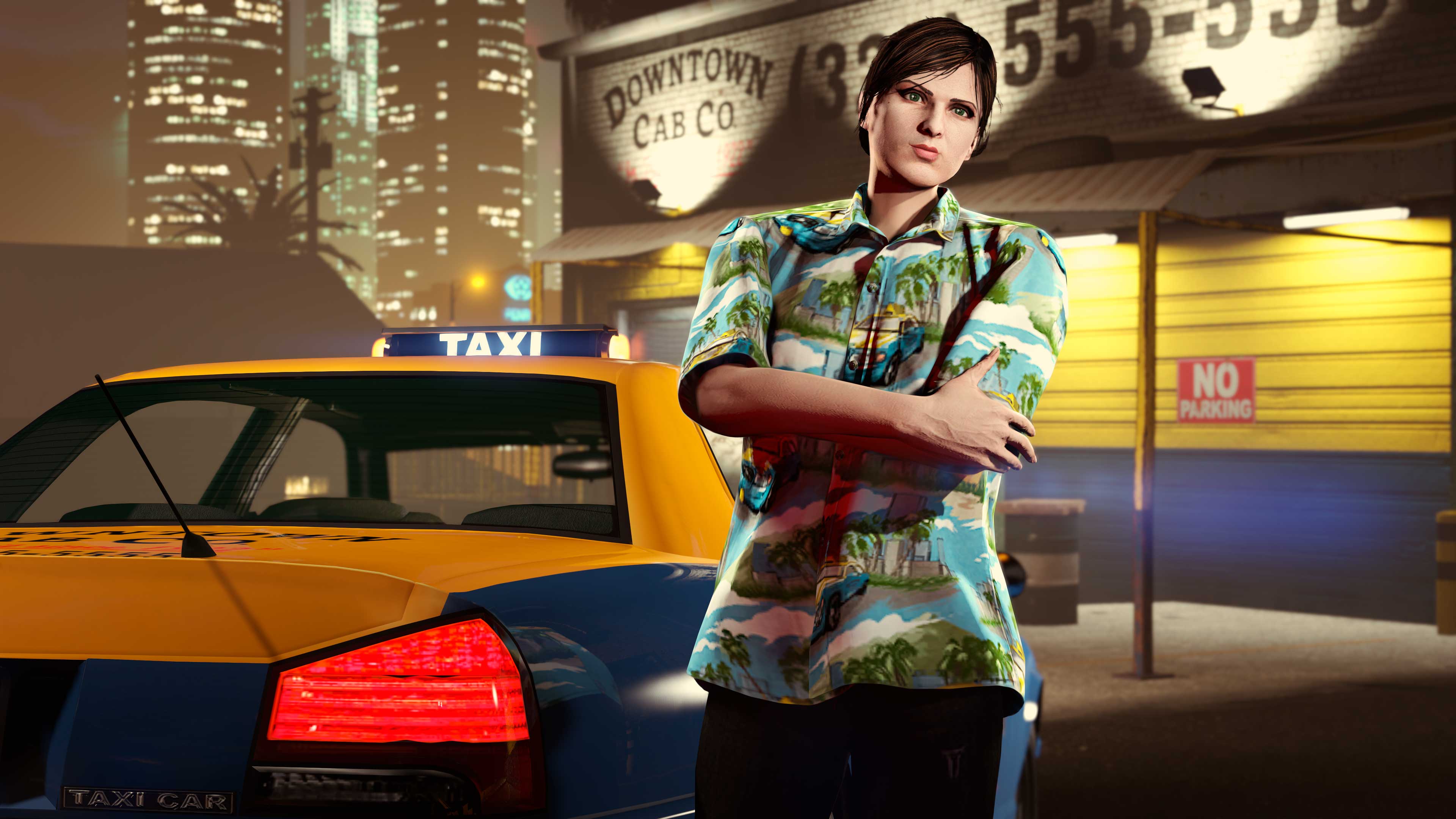 GTA 在线模式角色穿着市区出租车公司翻领衬衫的图片