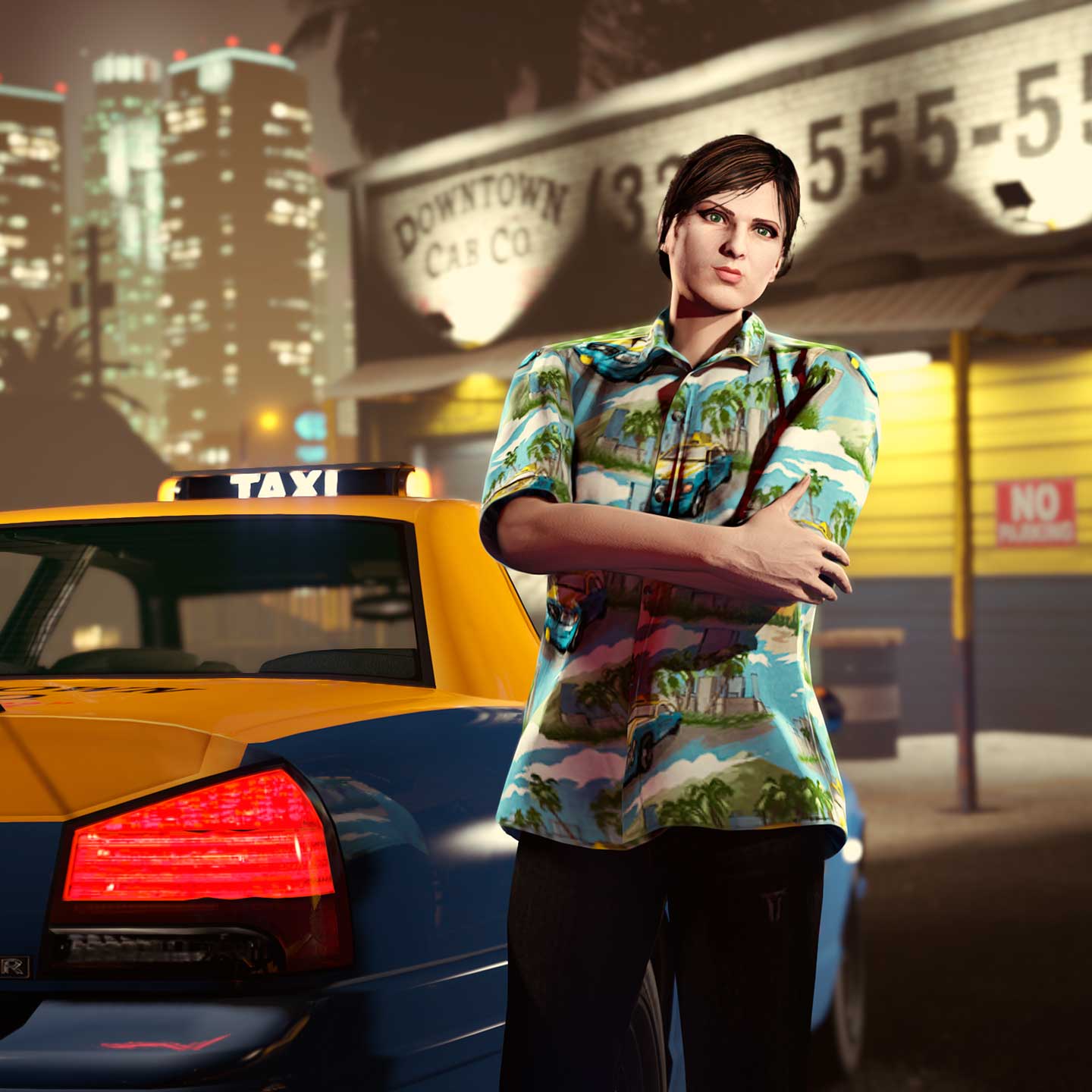 GTA 在线模式角色穿着市区出租车公司翻领衬衫的图片