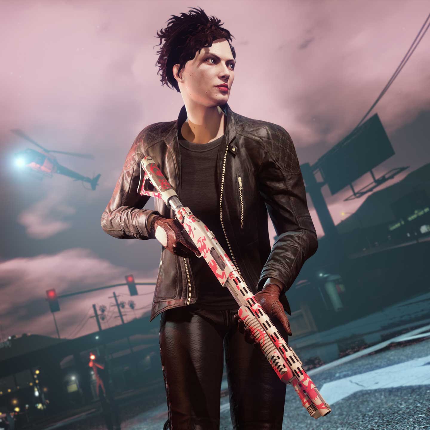 GTA 在线模式角色拿着泵动式霰弹枪的图片