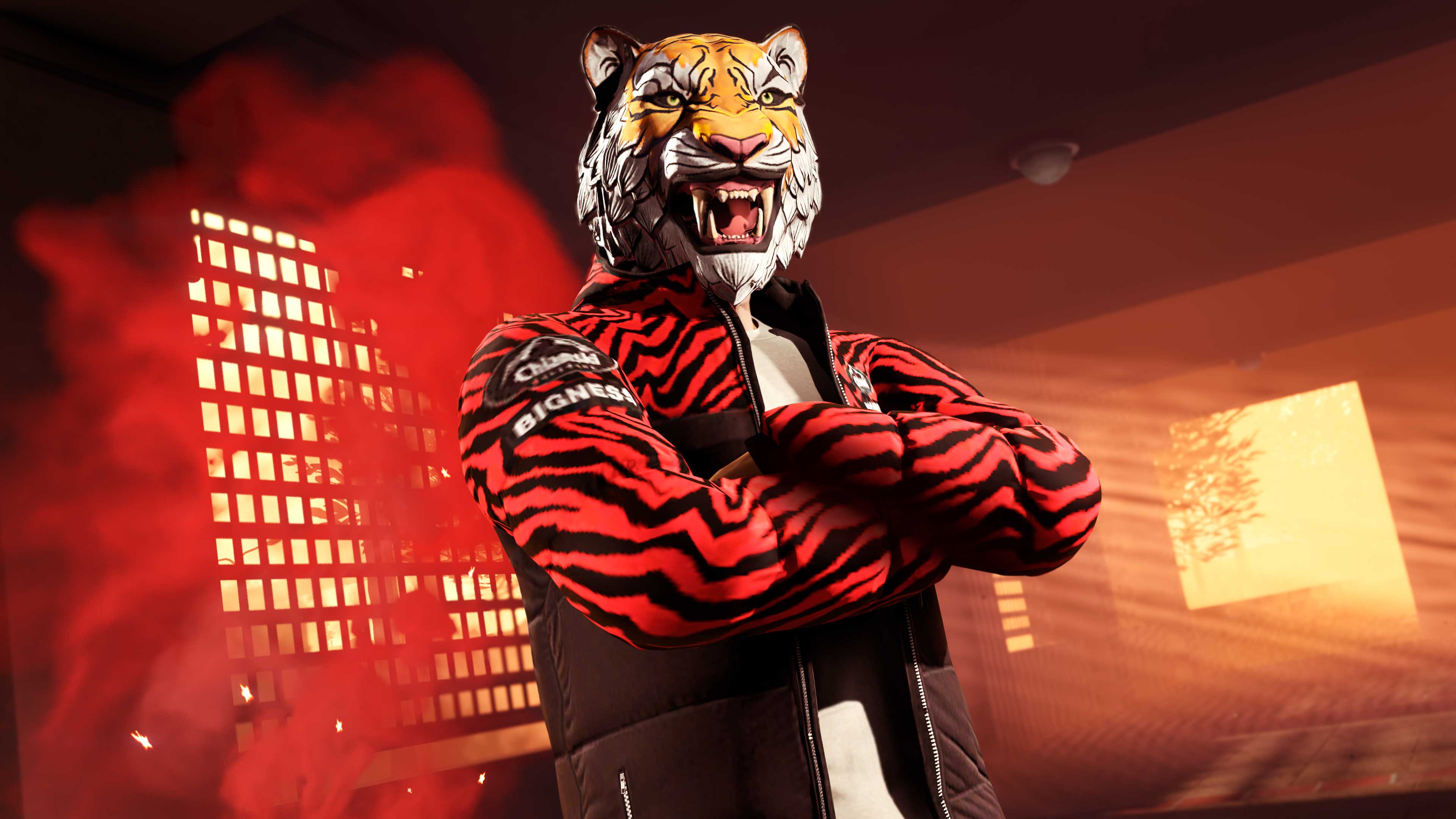 GTA 在线模式角色戴着彩绘虎纹面具的图片
