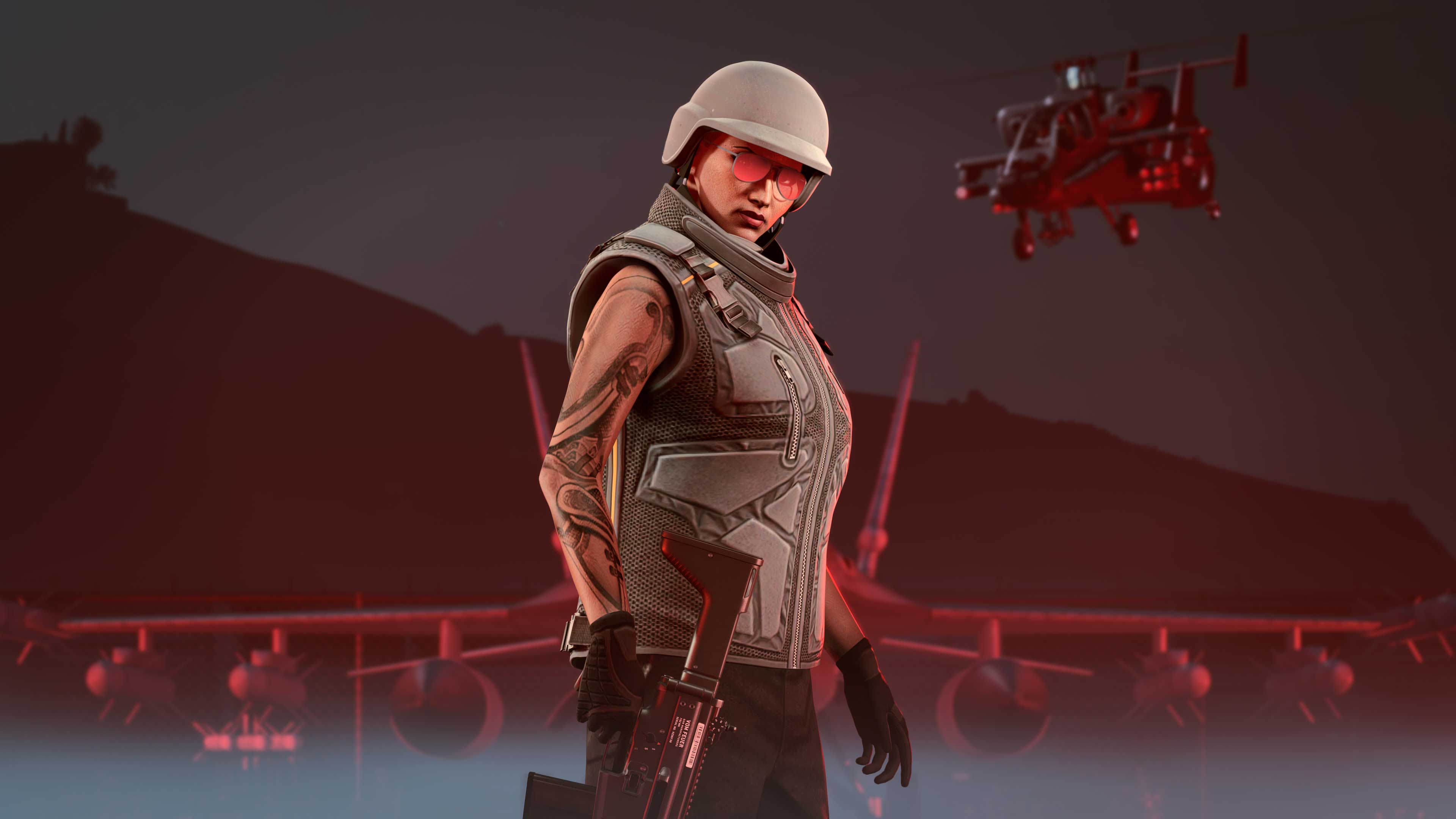 GTA 在线模式角色穿着多功能背心和防弹头盔的图片
