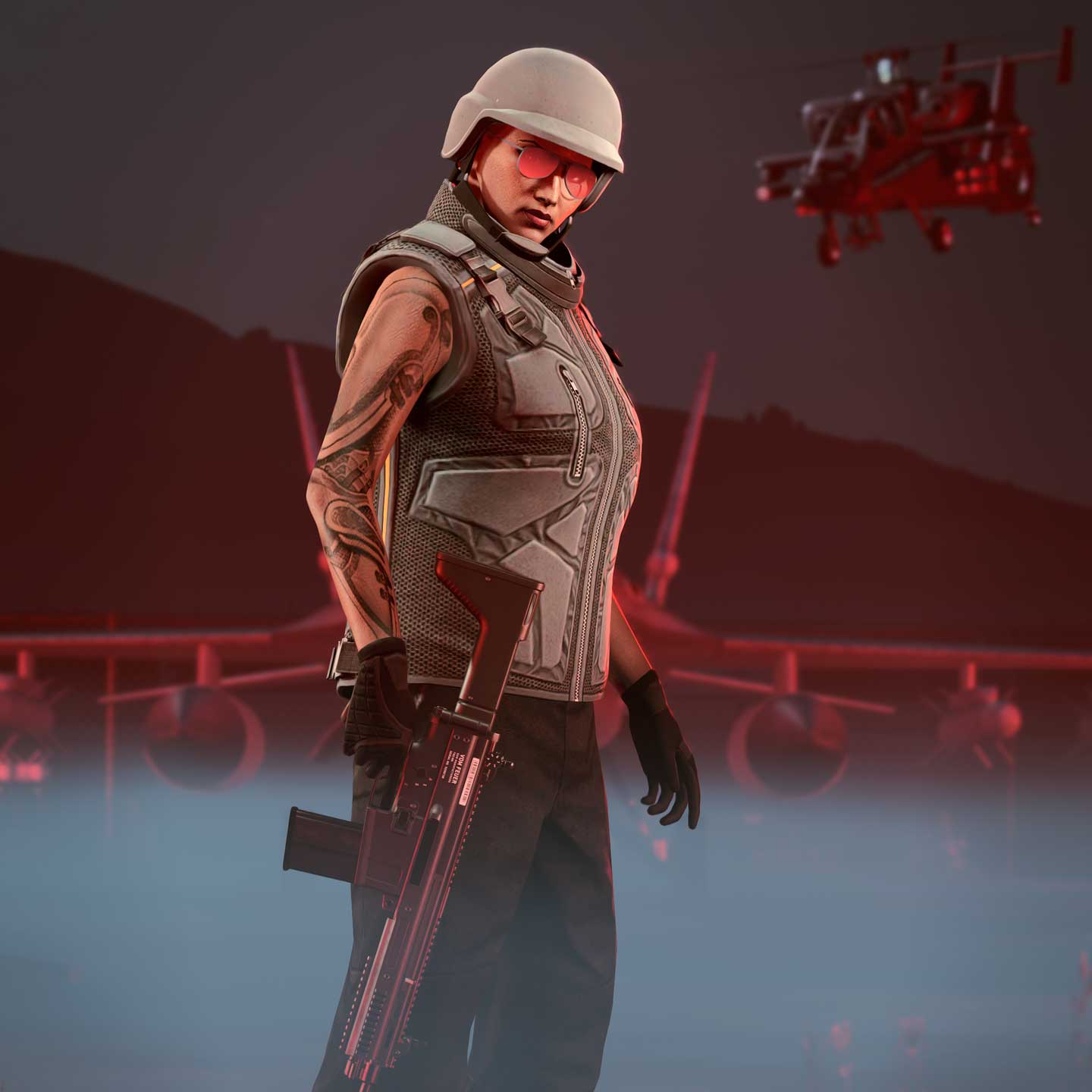 GTA 在线模式角色穿着多功能背心和防弹头盔的图片