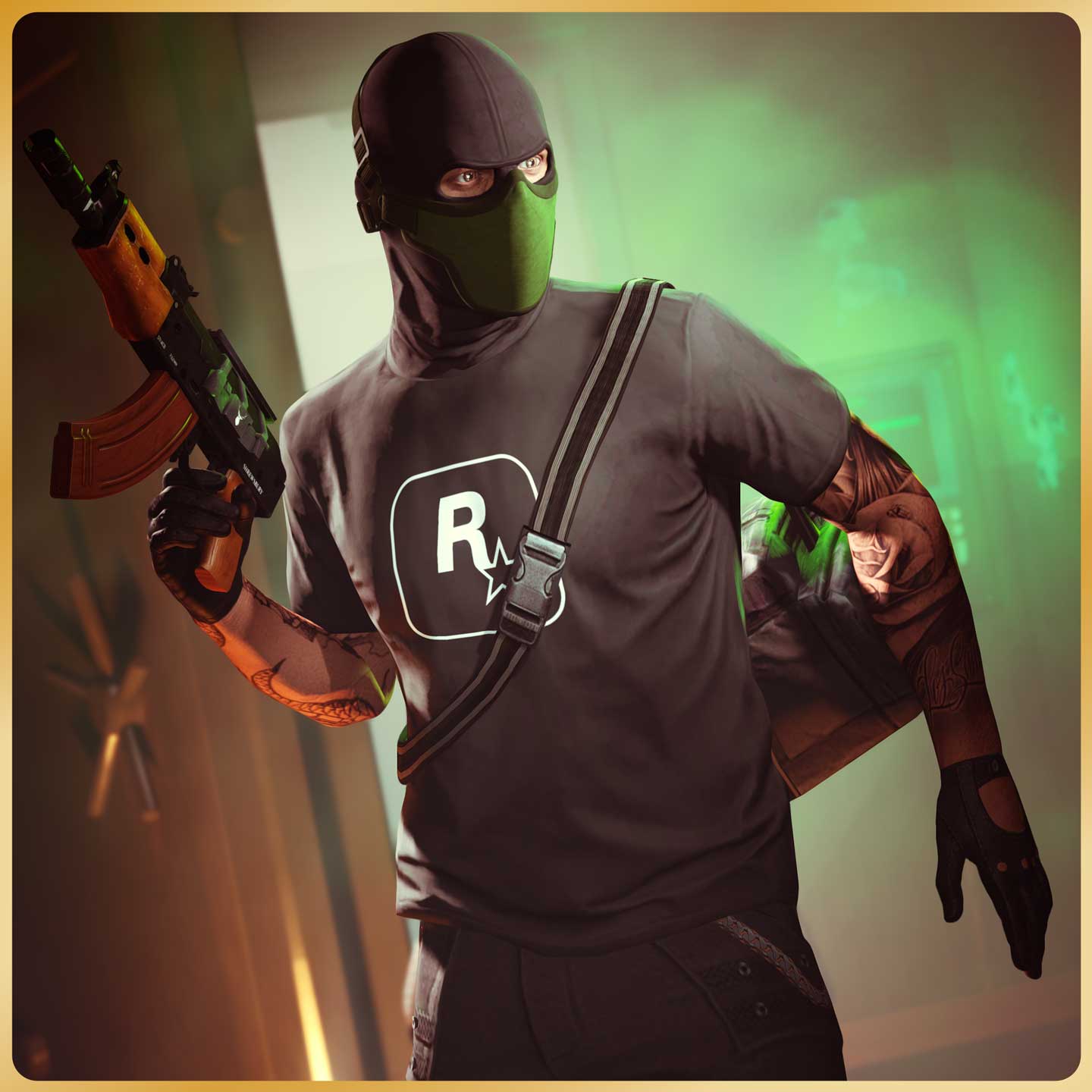 GTA 在线模式角色身穿 Rockstar 黑色 T 恤的图片