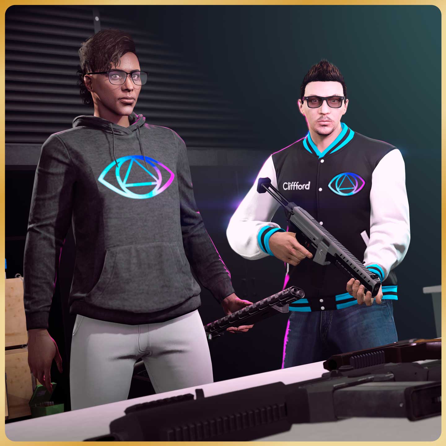 GTA 在线模式角色身穿克利福德连帽外衣和飞行员夹克的图片
