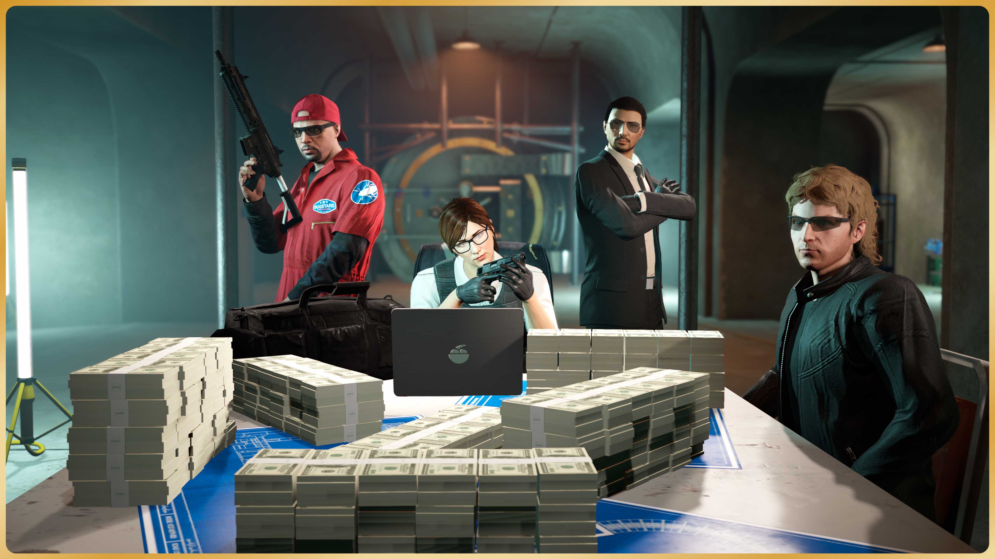 GTA 在线模式角色和桌子的图片