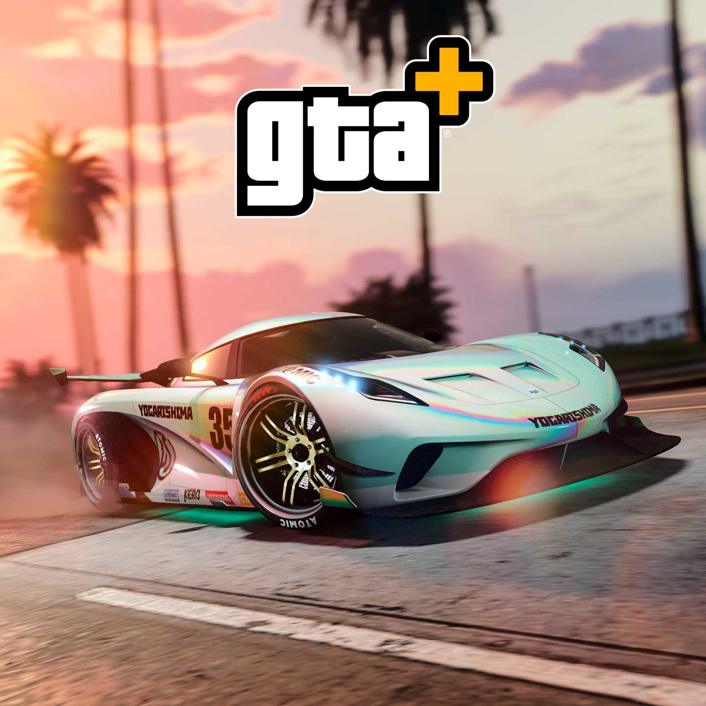 GTA+ 海报，画着一辆三门傲弗拉本质 MT，配有全福瑜伽涂装和白色变色龙喷漆。