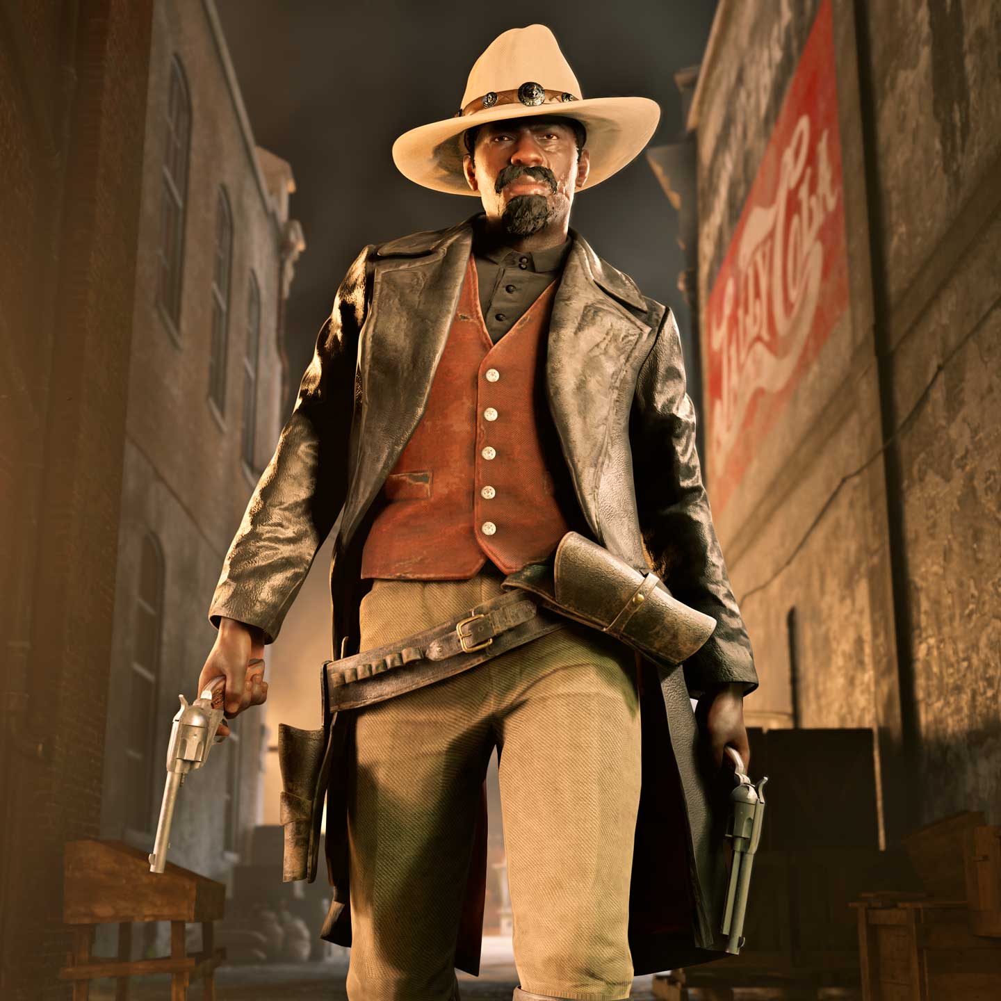 酒吧里的一名 Red Dead 在线模式角色，穿着灵感来自社区的装束，由 YouTuber Lordbst 创作。
