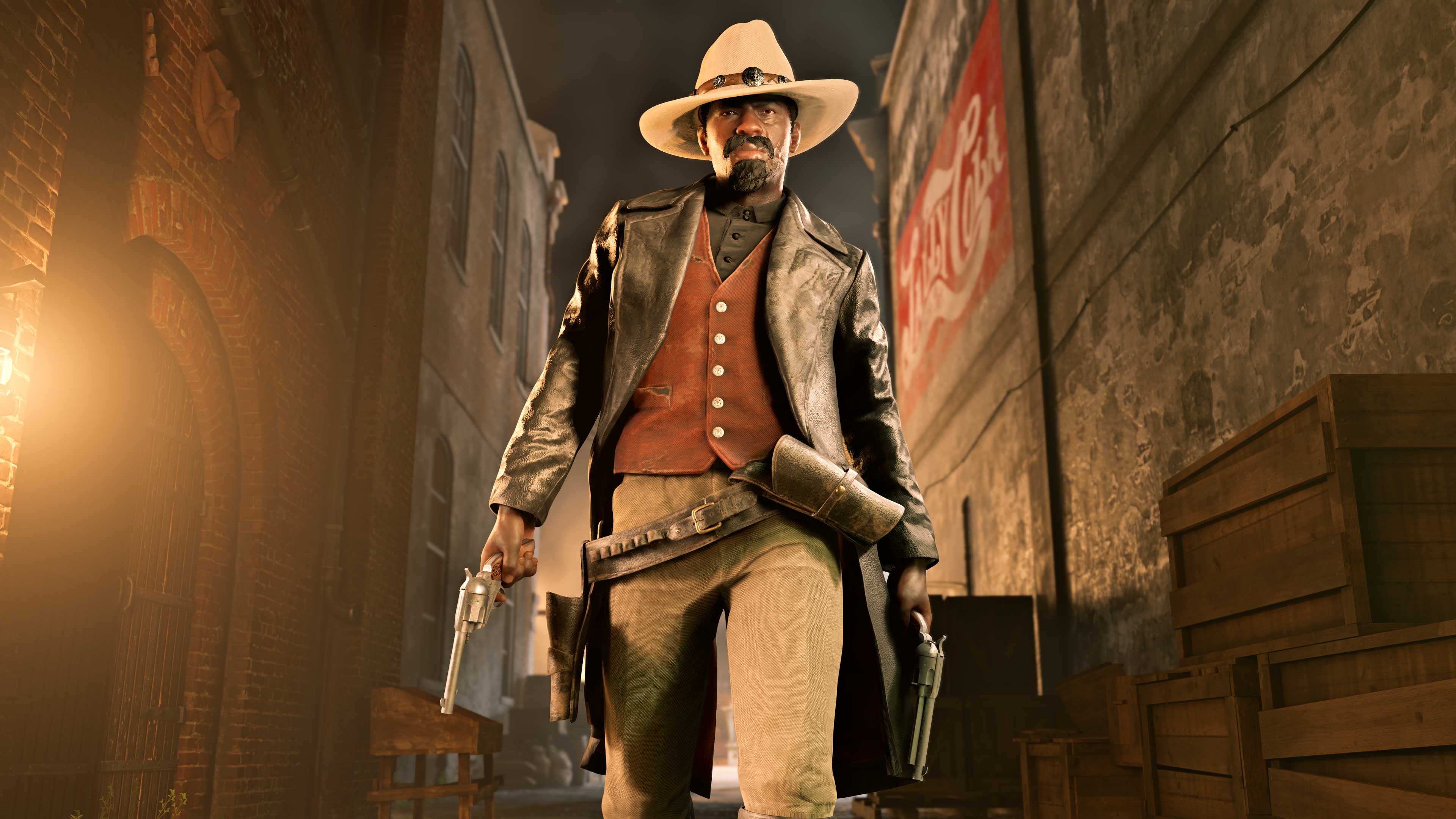 酒吧里的一名 Red Dead 在线模式角色，穿着灵感来自社区的装束，由 YouTuber Lordbst 创作。