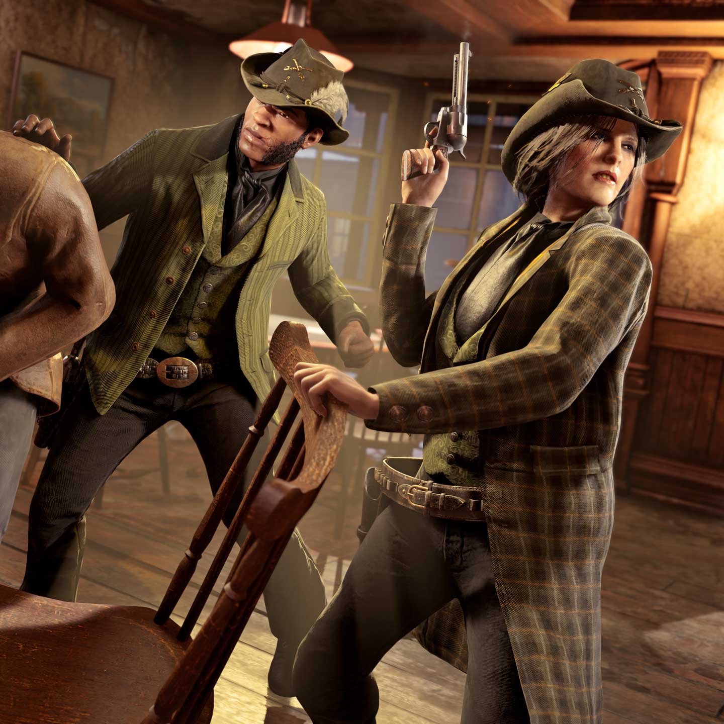 Two characters wearing the Wild Mitts-inspired outfit look ready for action.