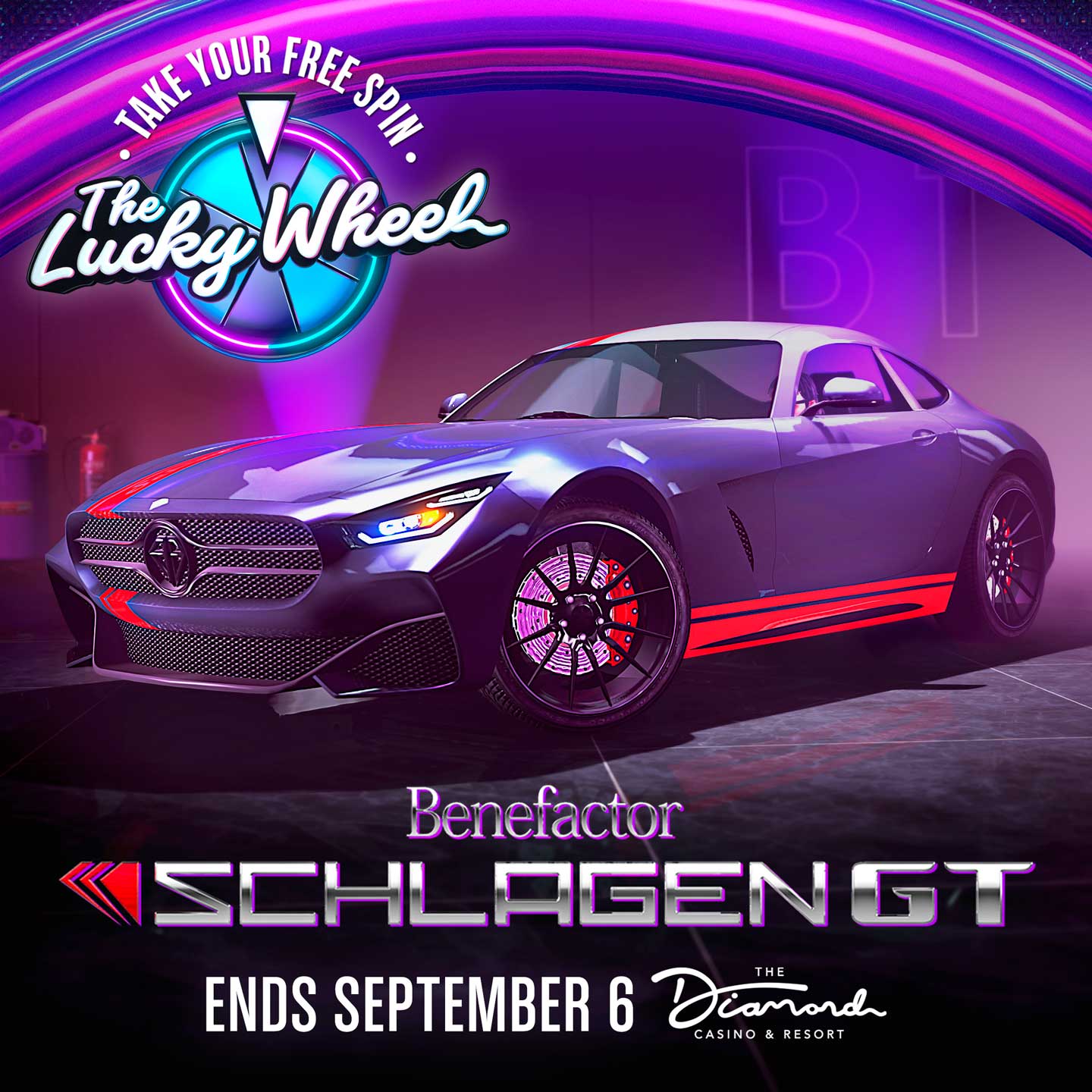 GTA Online screenshot of Benefactor Schlagen GT vehicle with logo