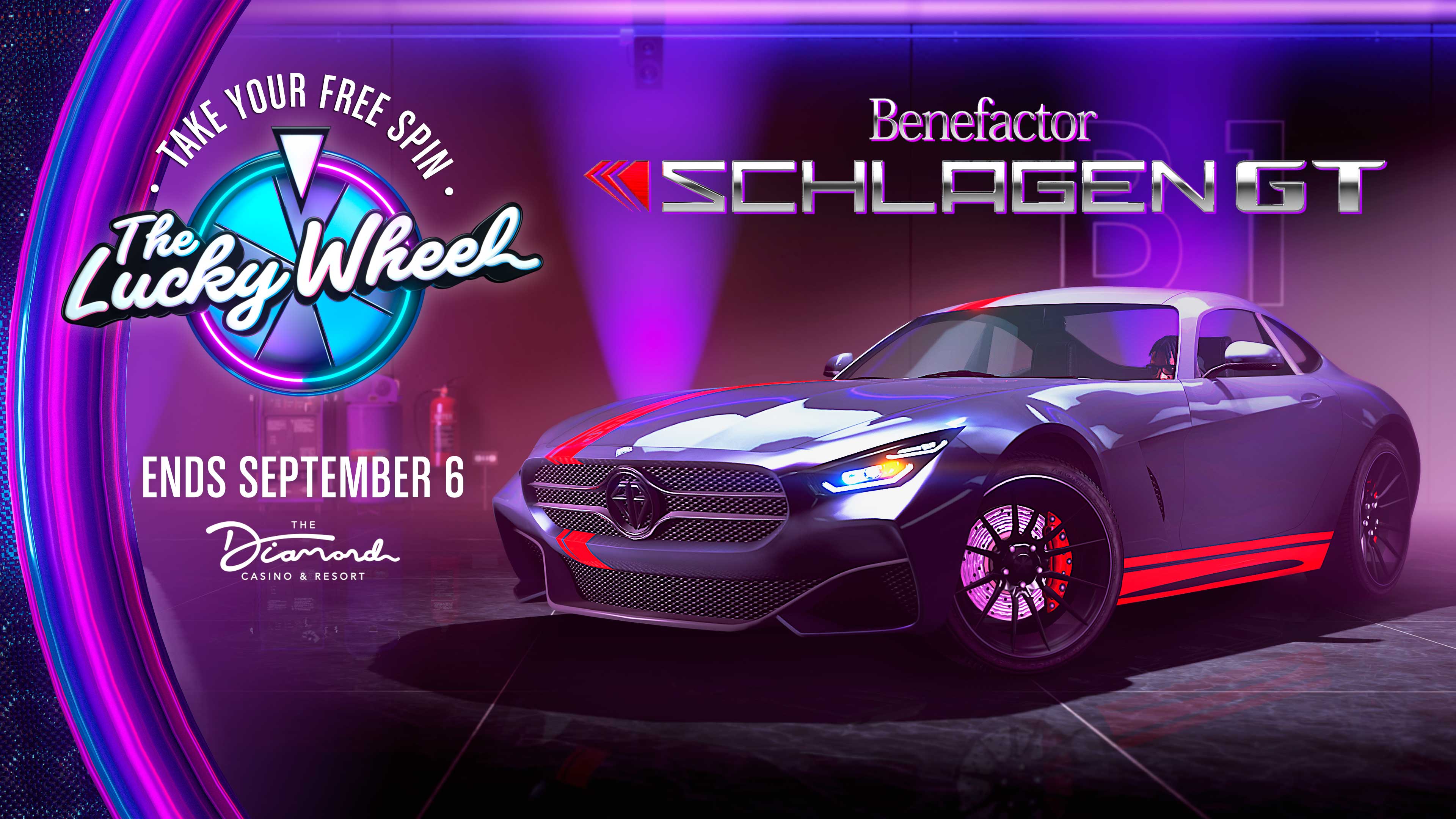 GTA Online screenshot of Benefactor Schlagen GT vehicle with logo
